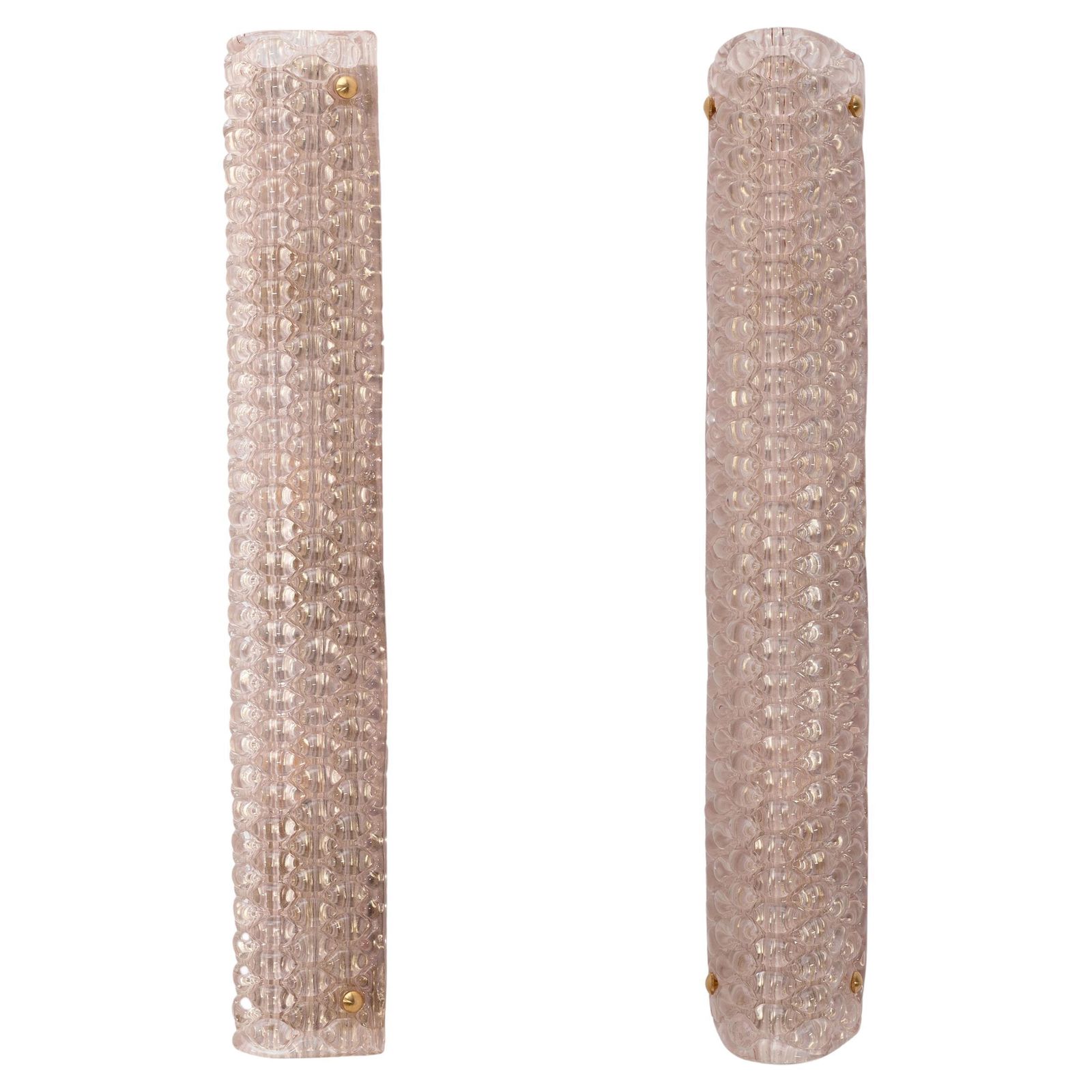 Pair Of Modern Italian Brass And Murano Glass Textured Light Pink Wall Sconces