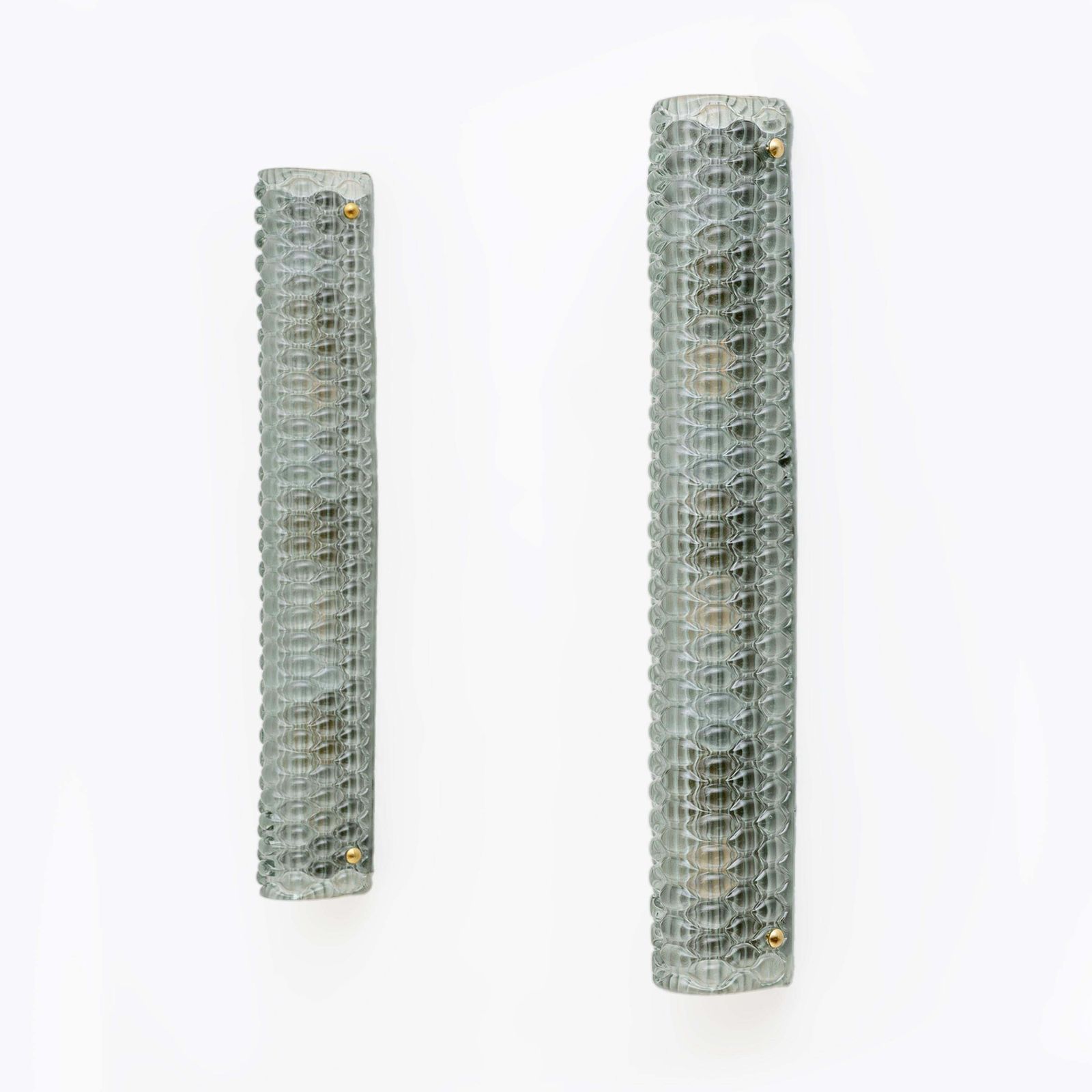Pair Of Modern Italian Brass And Murano Glass Textured Light Green Wall Sconces photo Lighting
