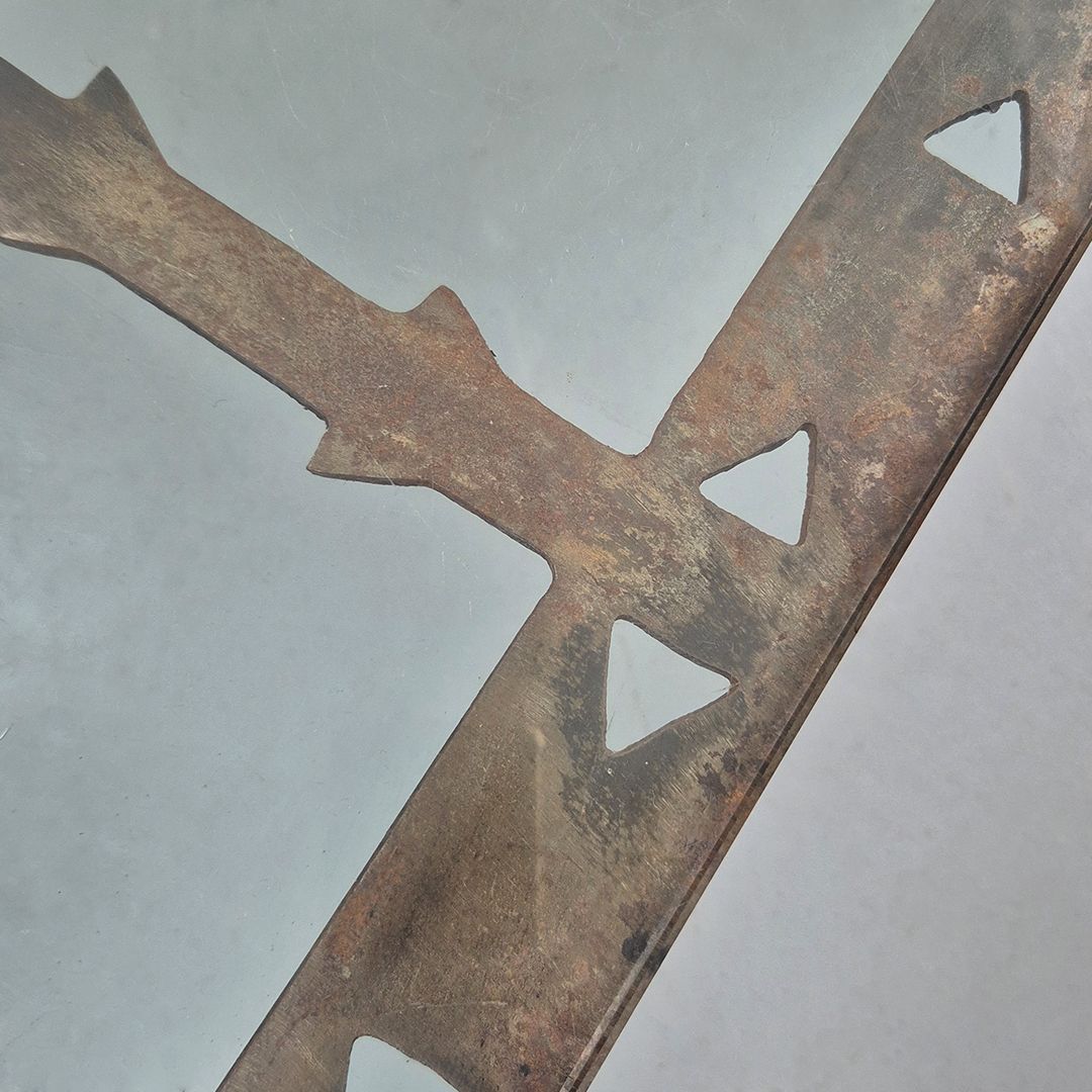 1980's Brutalist Metal + Glass Coffee Table: Postmodern Mid Century Style photo vinterior