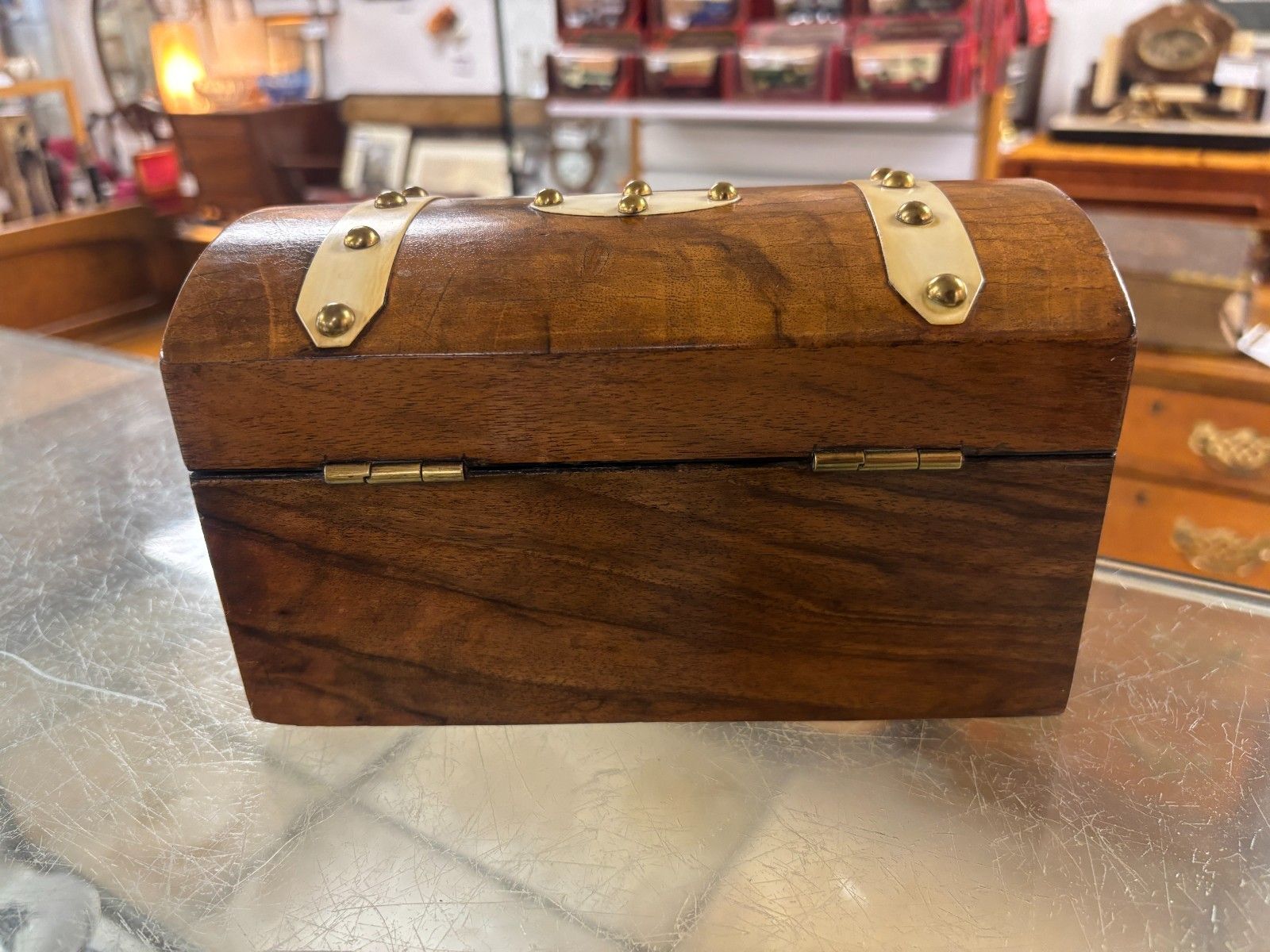 Antique 19th Century English Walnut Tea Caddy With Brass Detailing photo 95.0