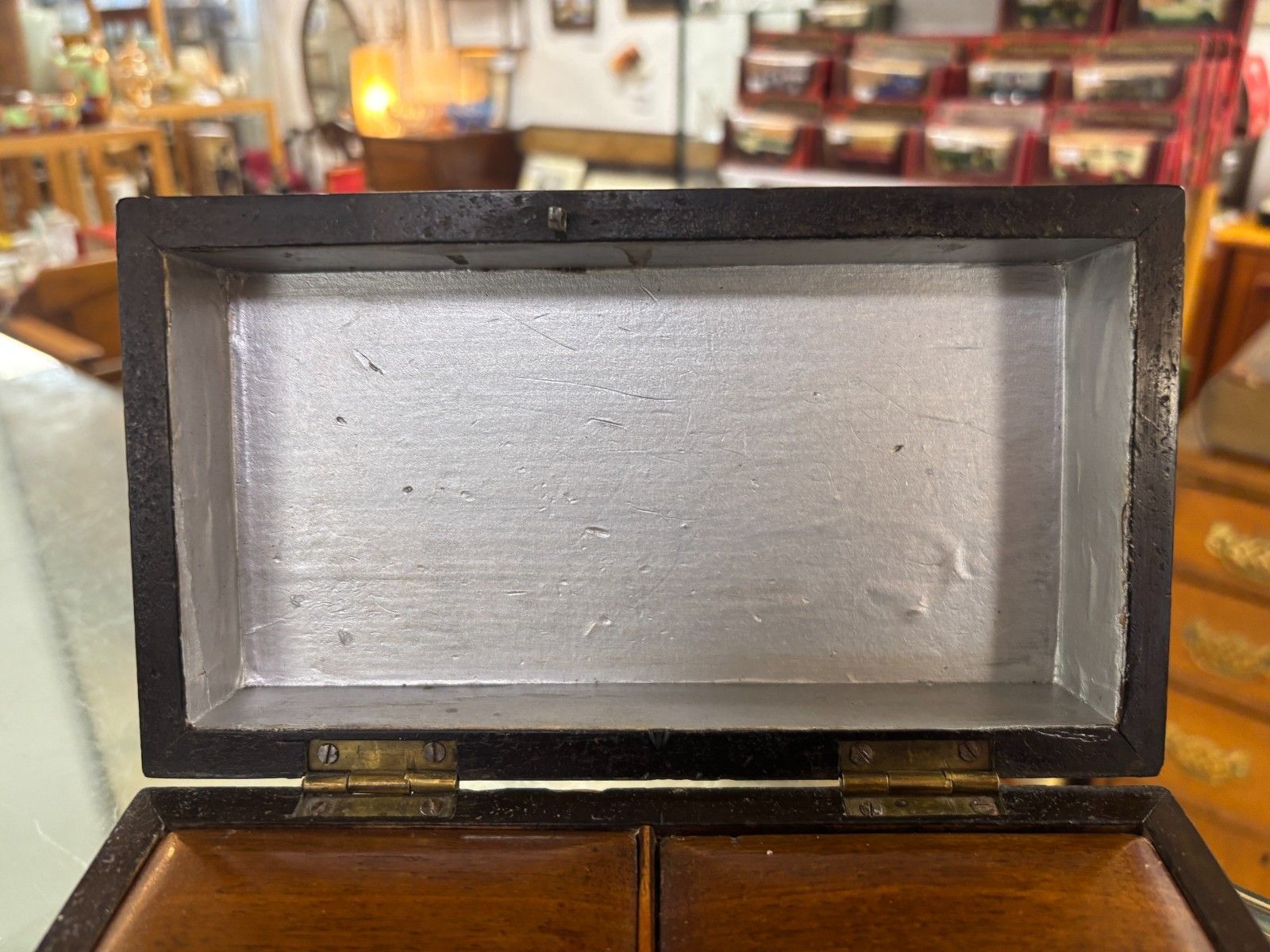 Antique 19th Century English Walnut Tea Caddy With Brass Detailing photo vintage