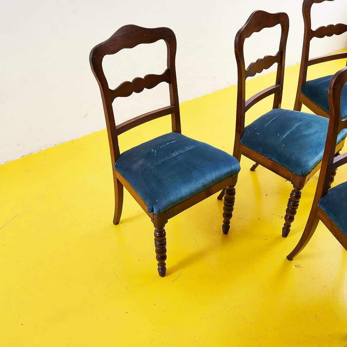 Set Of Wooden Chairs With Green Seat – 4 Pieces photo Furniture