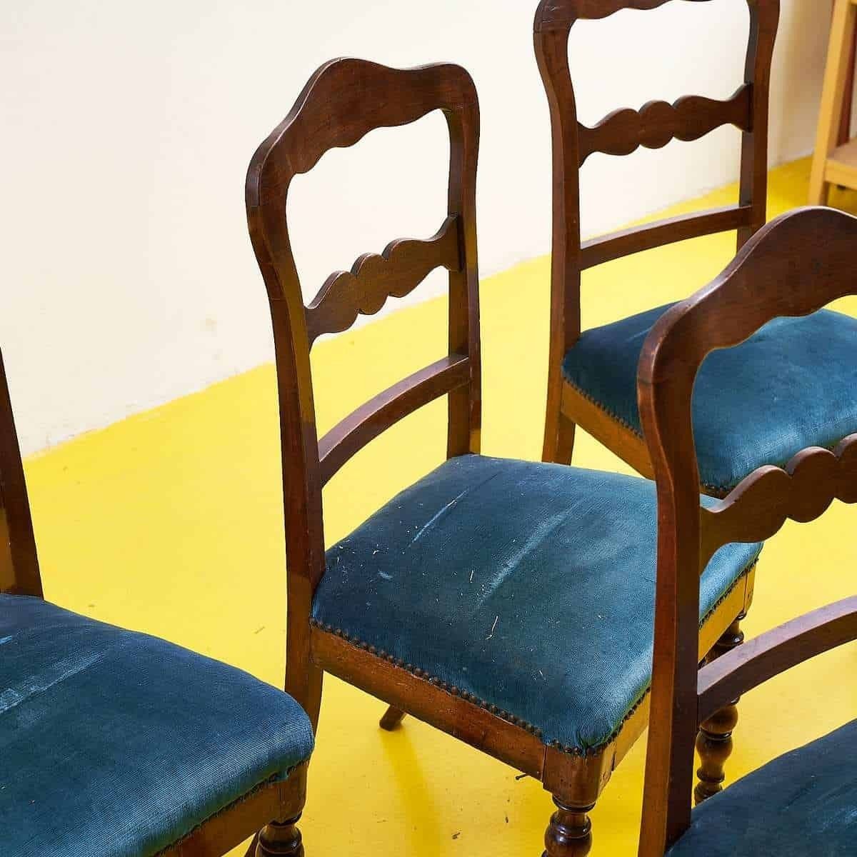Set Of Wooden Chairs With Green Seat – 4 Pieces photo 798.0