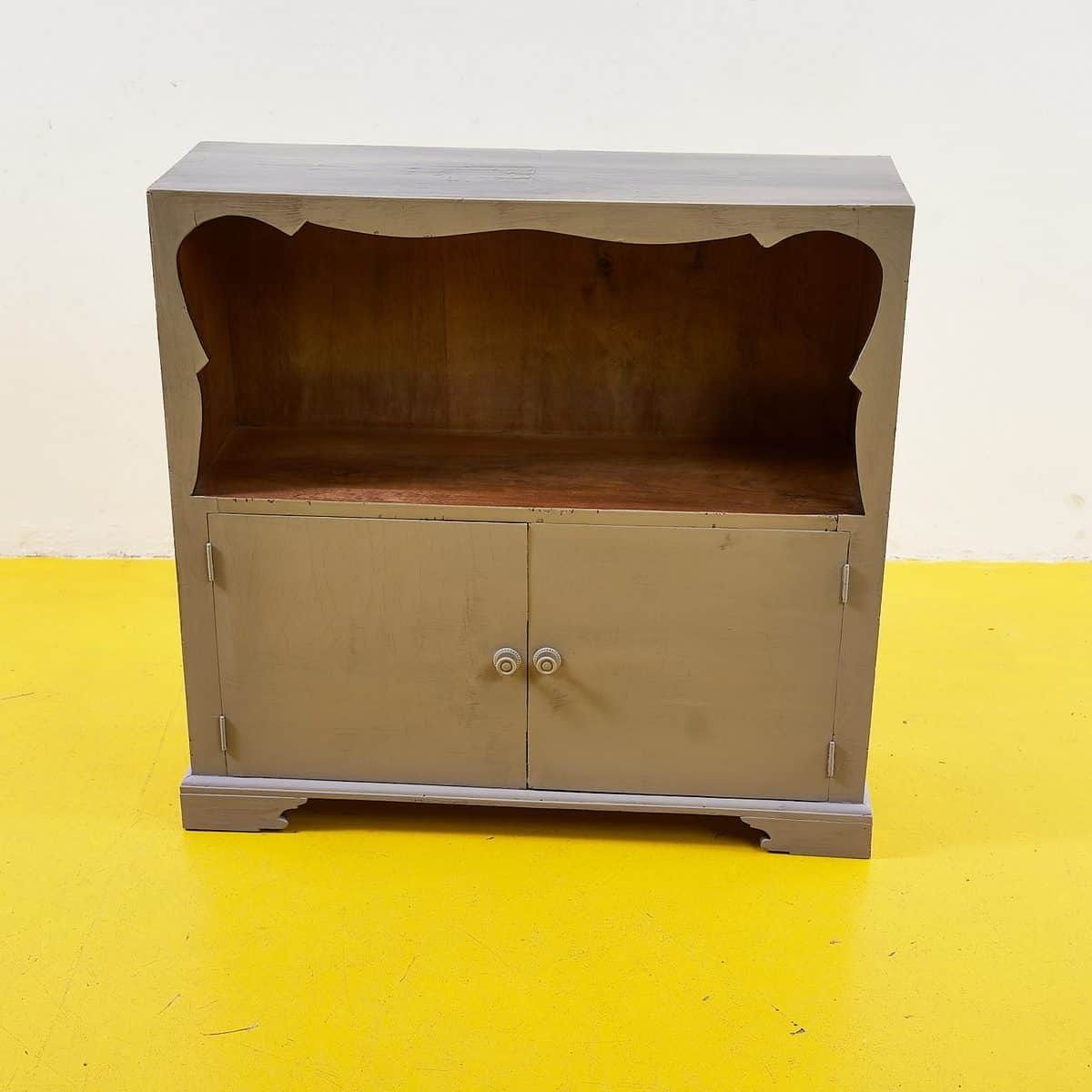 Vintage Sideboard Cabinet In Dove Gray And Wood
