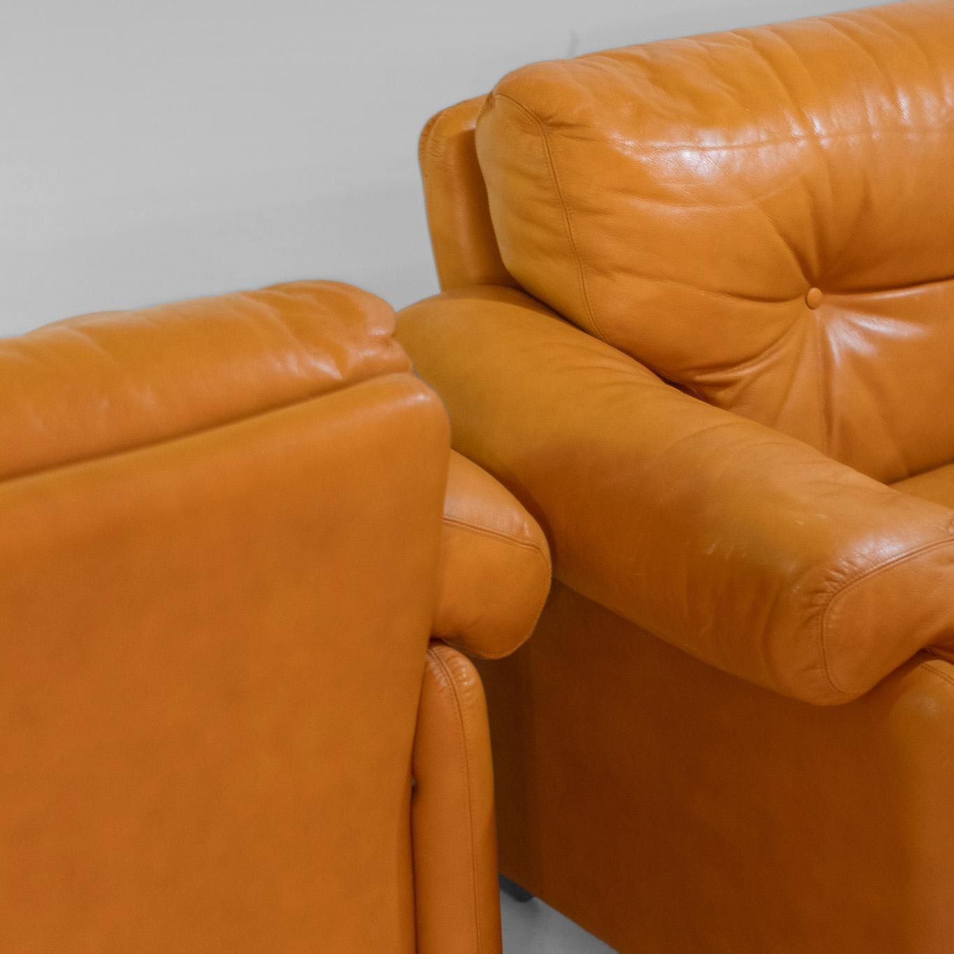 4800.0 1970 Vintage Coronado Brown Leather Armchairs By Tobia Scarpa For C&B Italia photo