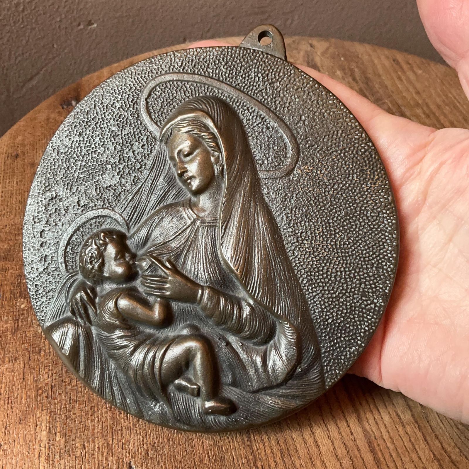 Madonna And Child Bronze Relief Wall Plaque. Heavy Cast Vintage Piece With Fine Detail, Patina. photo buy