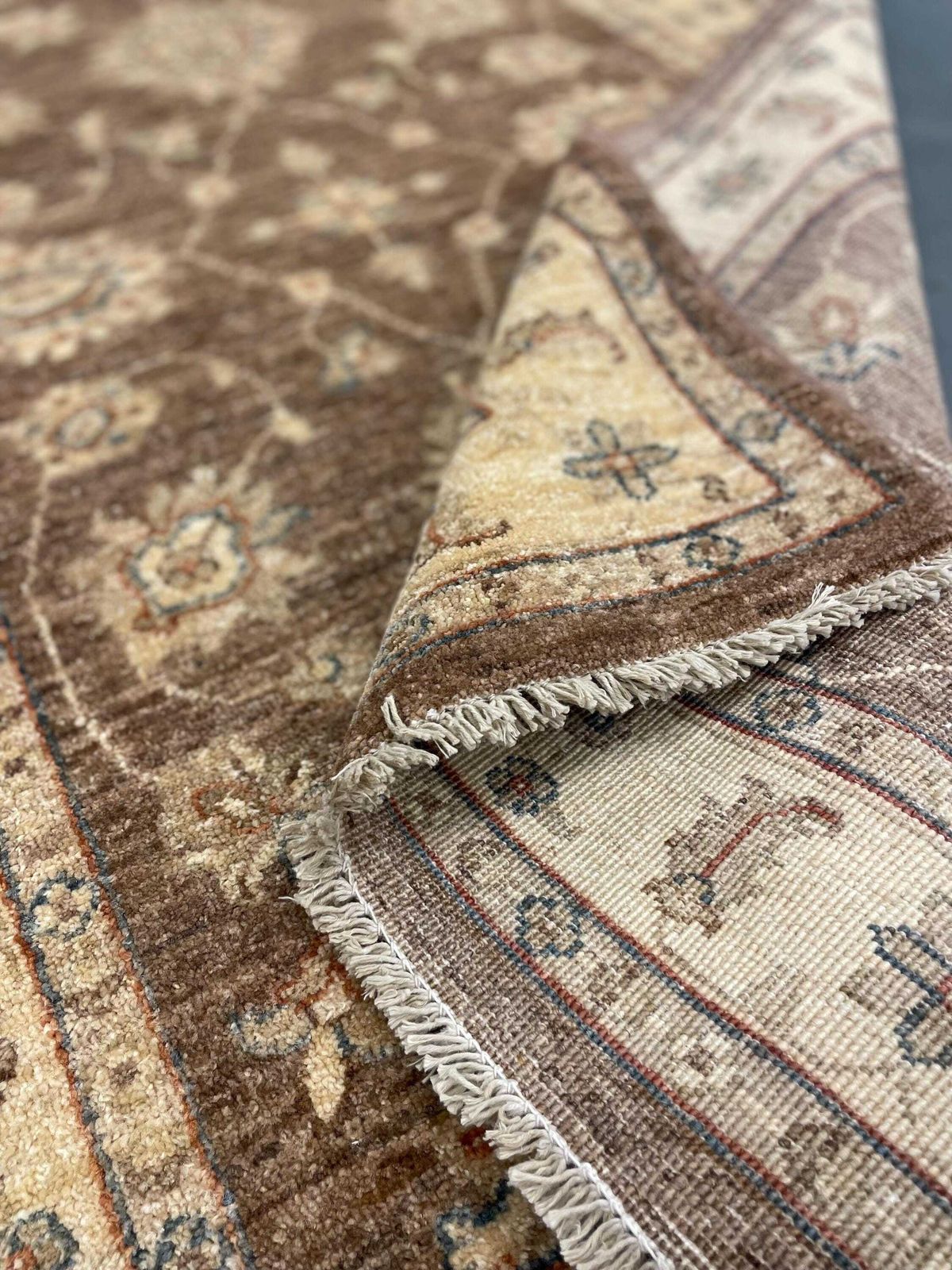 Brown Gold Wool Rug, Handmade Floral Ziegler Carpet, Bedroom Decor 148x96cm photo 640.0