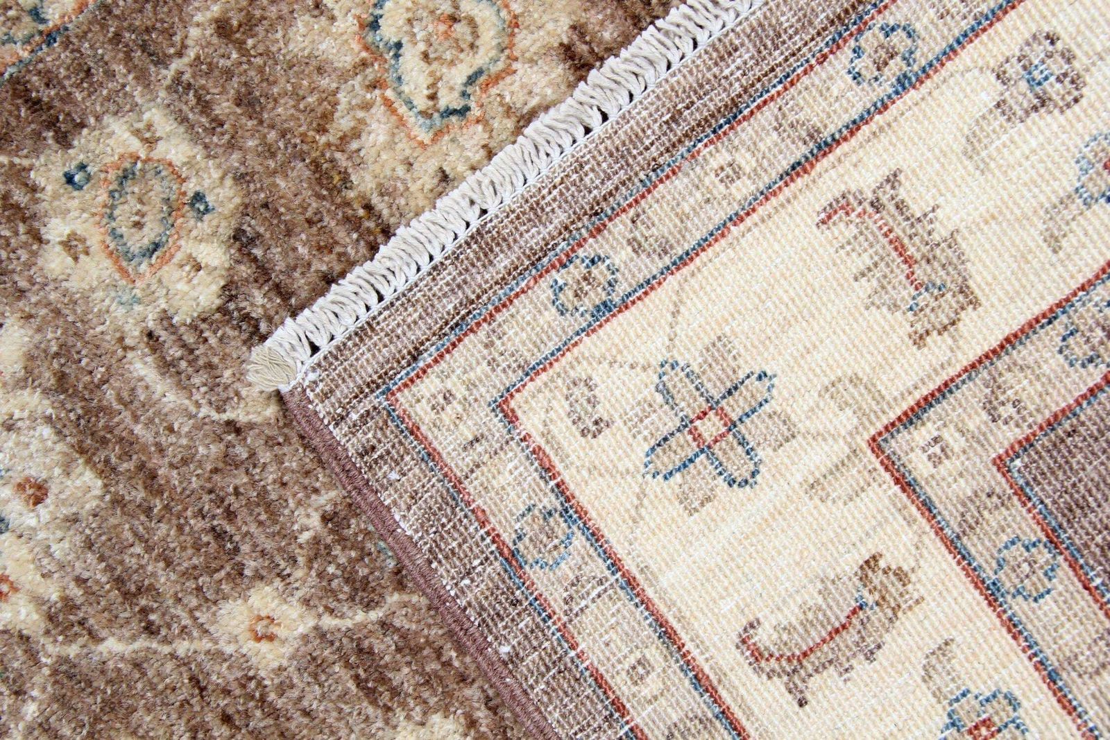 photo furniture Brown Gold Wool Rug, Handmade Floral Ziegler Carpet, Bedroom Decor 148x96cm