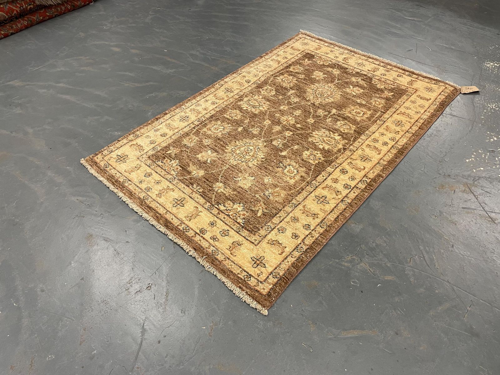 photo for sale Brown Gold Wool Rug, Handmade Floral Ziegler Carpet, Bedroom Decor 148x96cm