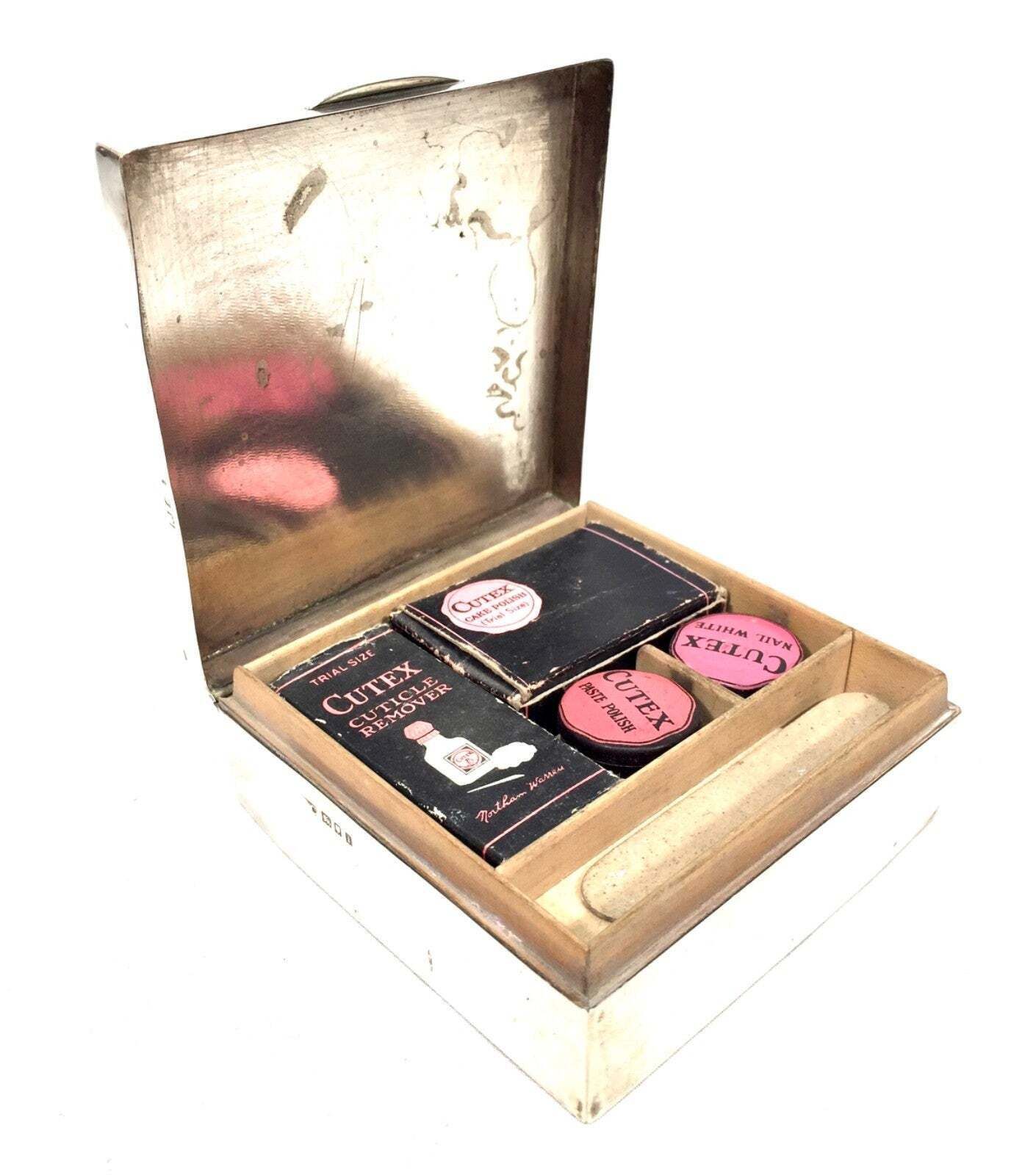 Antique Art Deco Sterling Silver Hallmarked 1924 Ladies Manicure Box / Cigarette photo vinterior