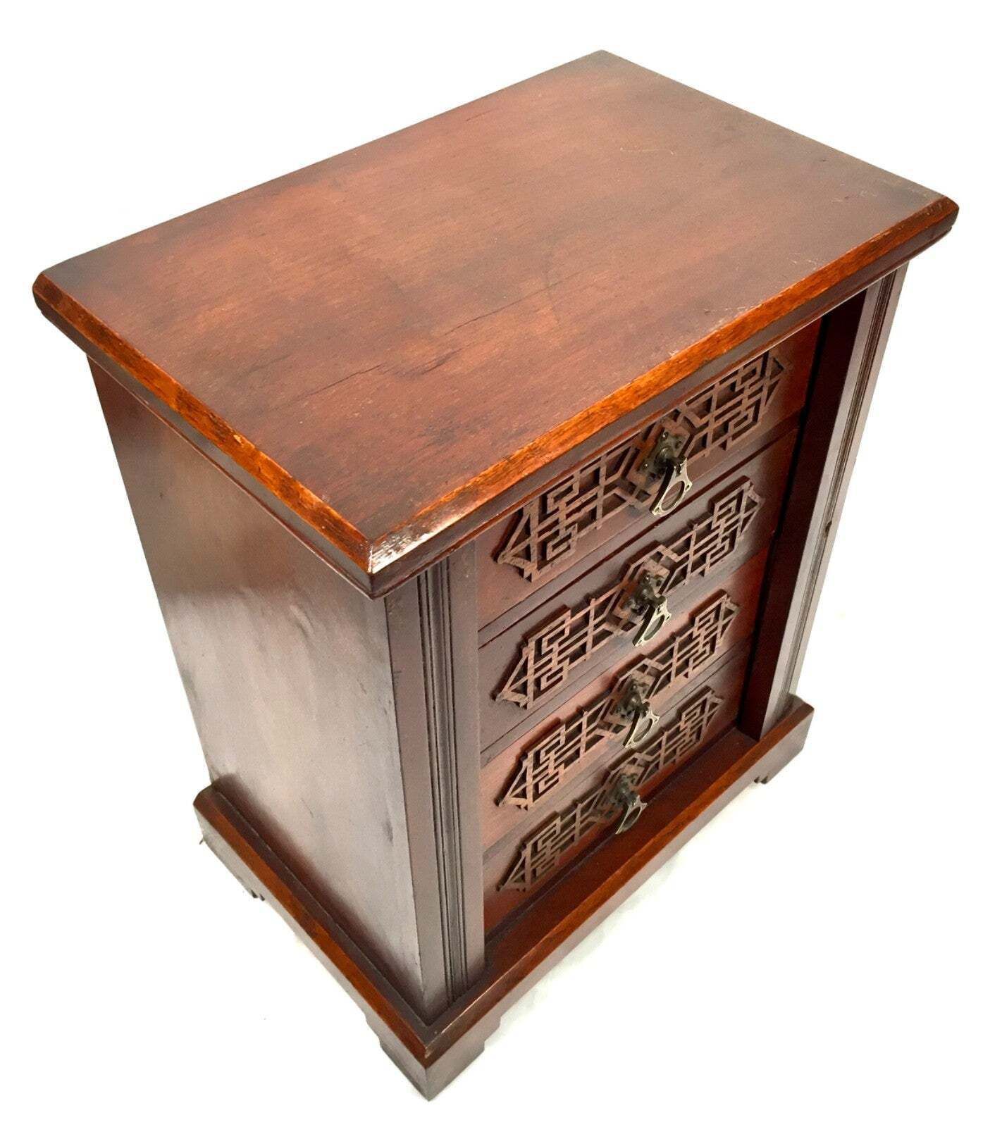 Antique Edwardian Wooden Tabletop Desk Filing Chest Of Drawers Cabinet Box C1910 photo for sale