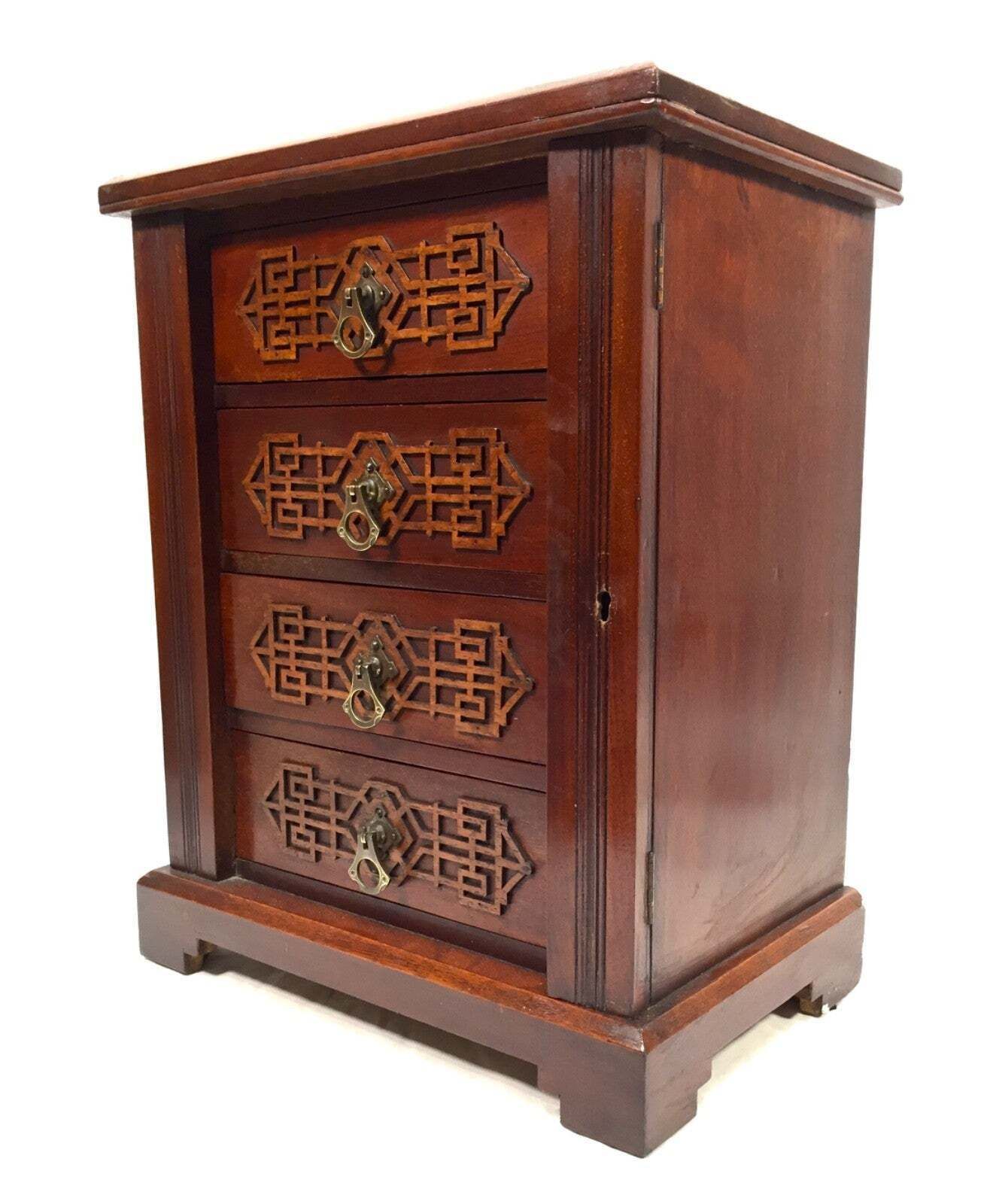 Furniture Antique Edwardian Wooden Tabletop Desk Filing Chest Of Drawers Cabinet Box C1910 photo