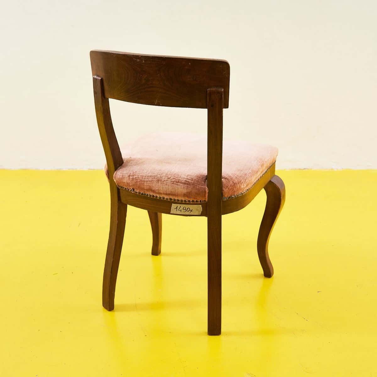 Vintage Wooden Chair Covered In Pink Fabric photo vinterior