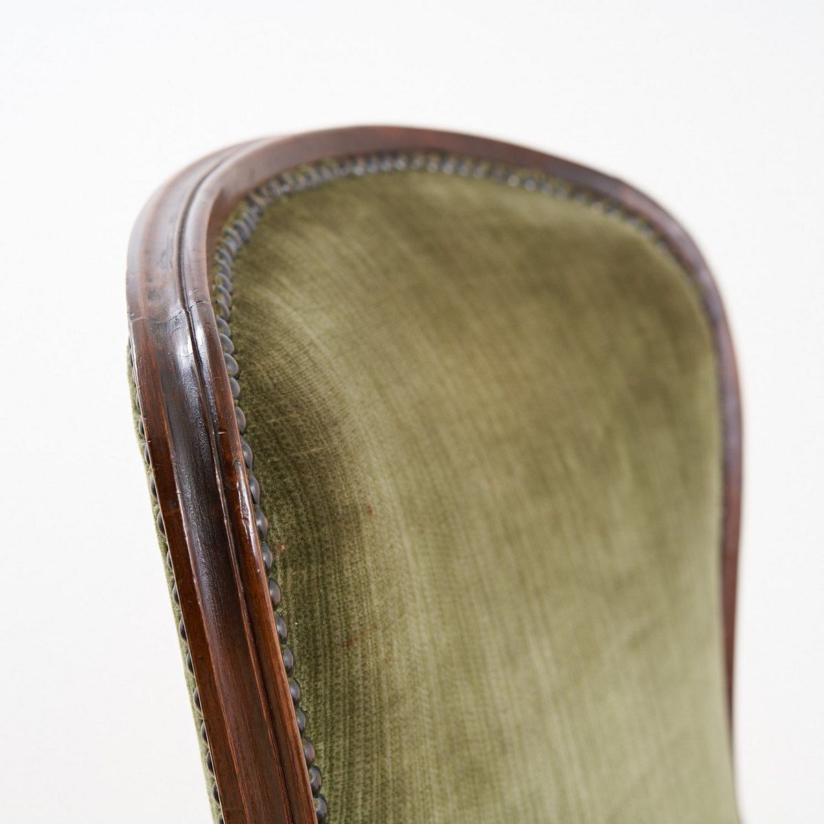 Pair Of Antique Walnut Armchairs With Green Velvet Seat photo buy