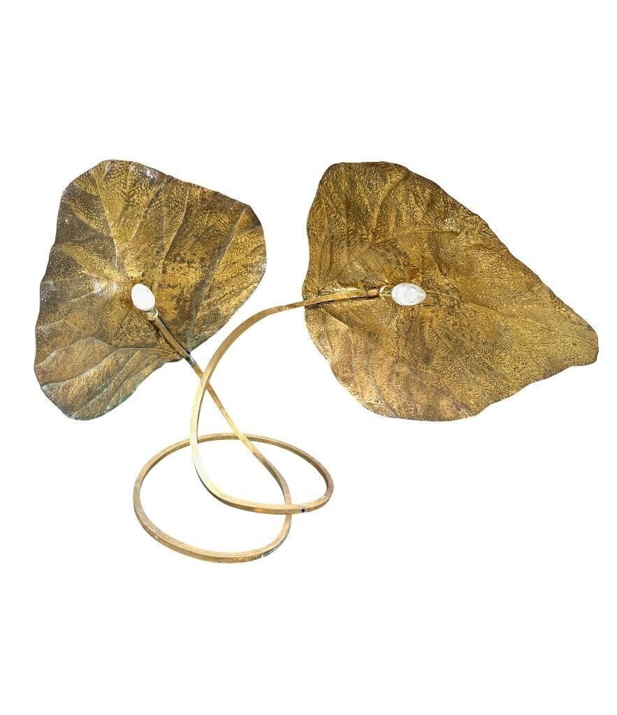 A Large Italian 1970s Double Brass "Rhubarb Leaf" Table Lamp By Tommaso Barbi photo Lighting