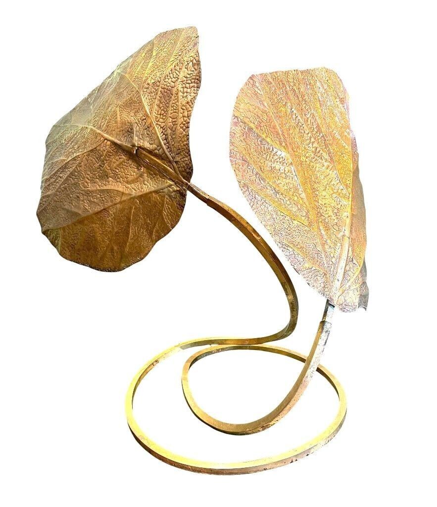 A Large Italian 1970s Double Brass "Rhubarb Leaf" Table Lamp By Tommaso Barbi photo vinterior