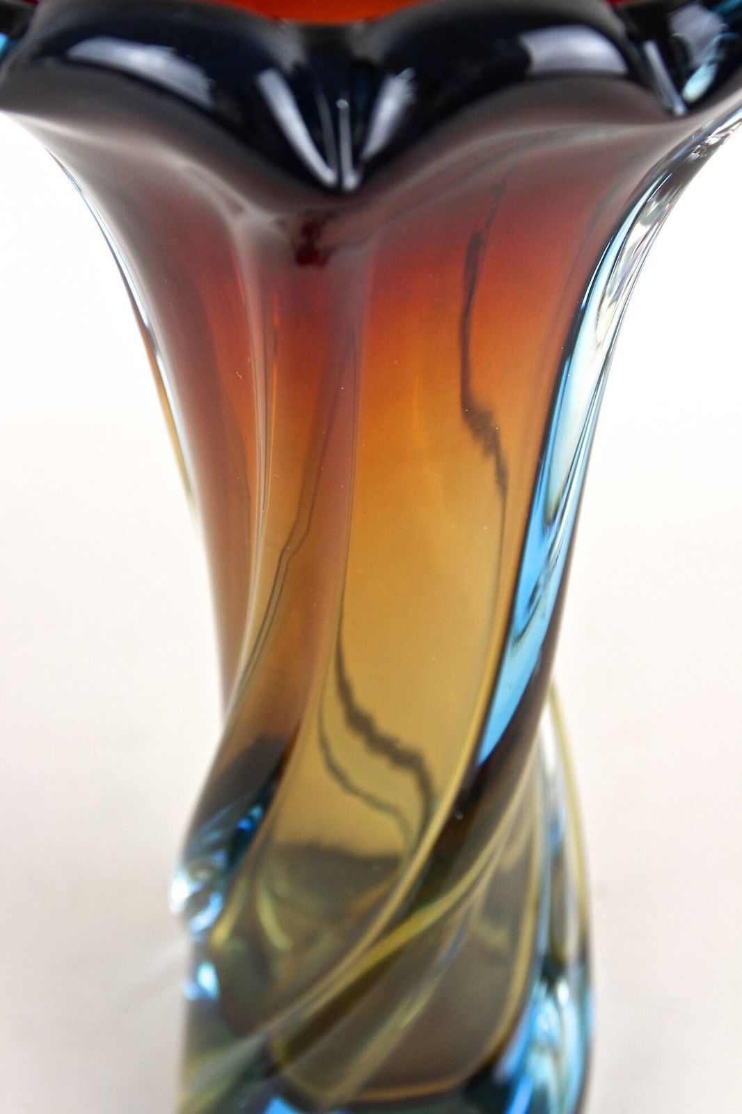 20th Century Murano Glass Vase   Amber/ Dark Red/ Blue, Mid Century, It Ca. 1960 photo vinterior