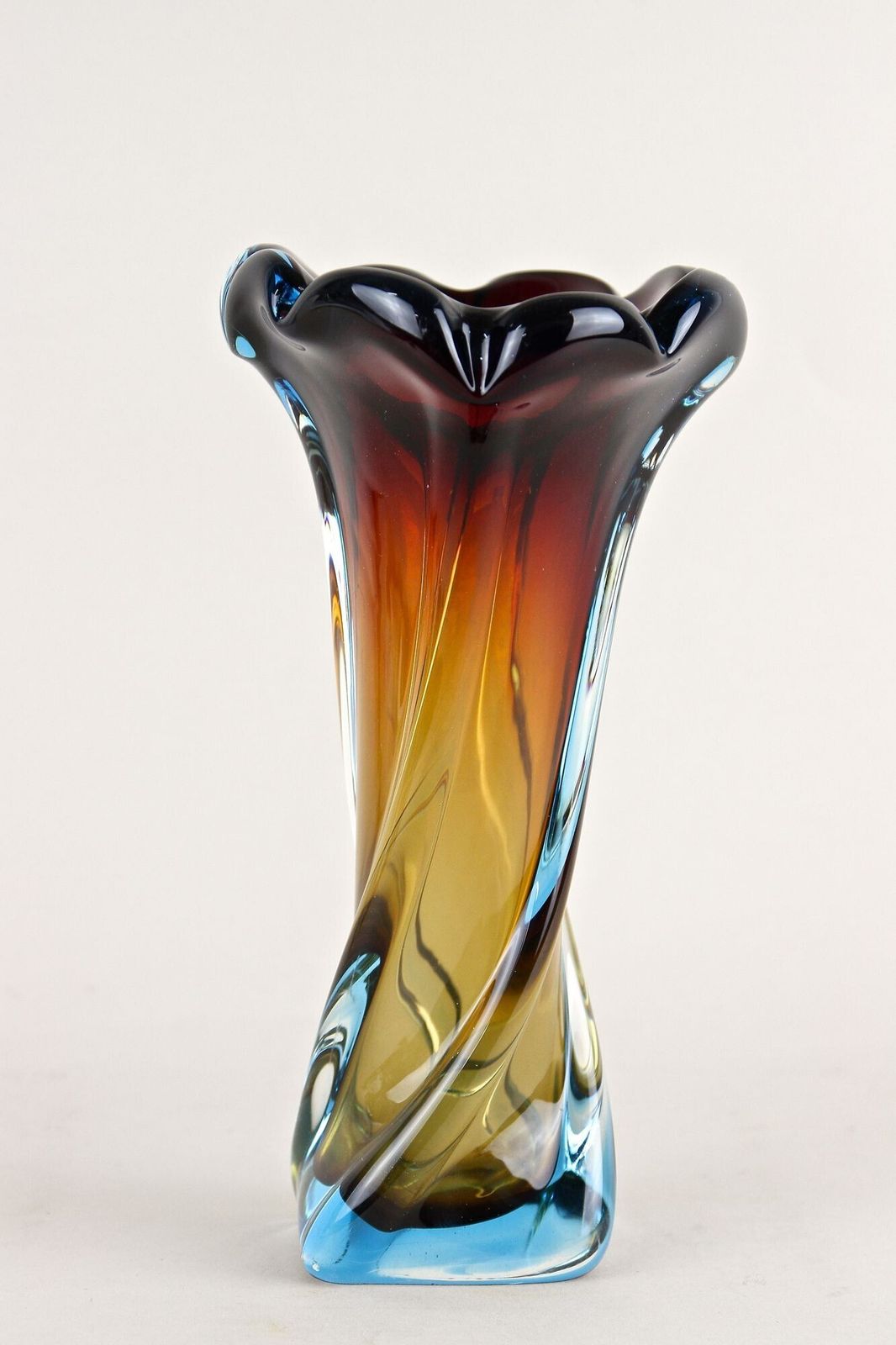 610.0 20th Century Murano Glass Vase   Amber/ Dark Red/ Blue, Mid Century, It Ca. 1960 photo