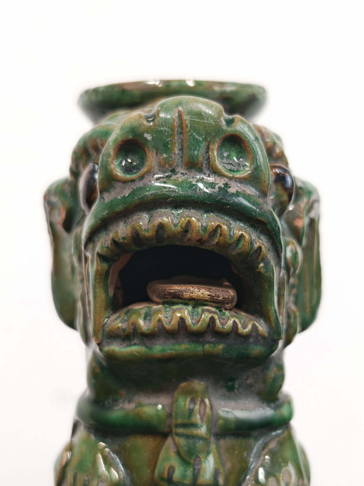 Pair Of Antique Foo Dogs Candle Holders In Ceramic, China 19th Century photo Home Decor