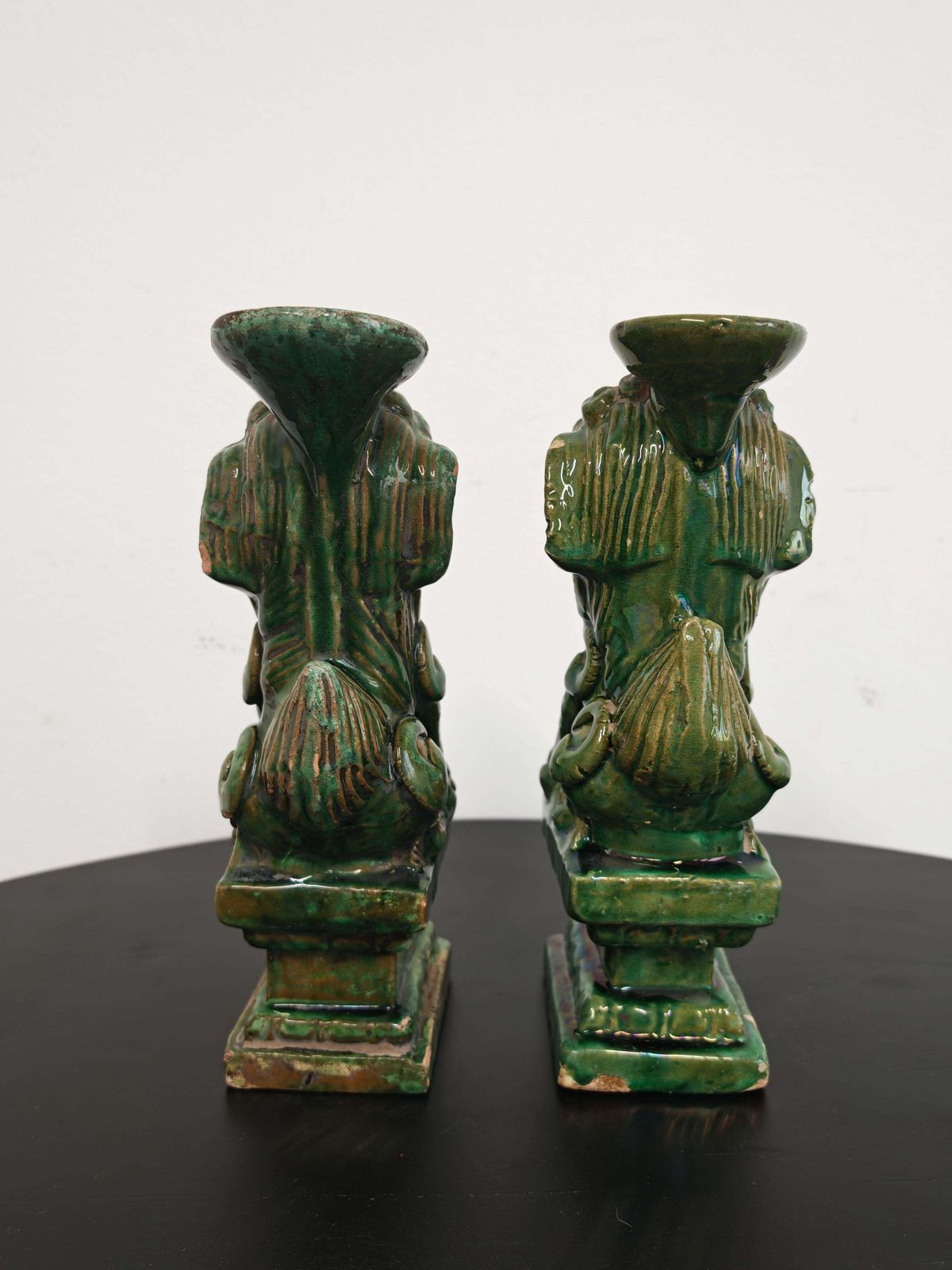 Pair Of Antique Foo Dogs Candle Holders In Ceramic, China 19th Century photo vinterior