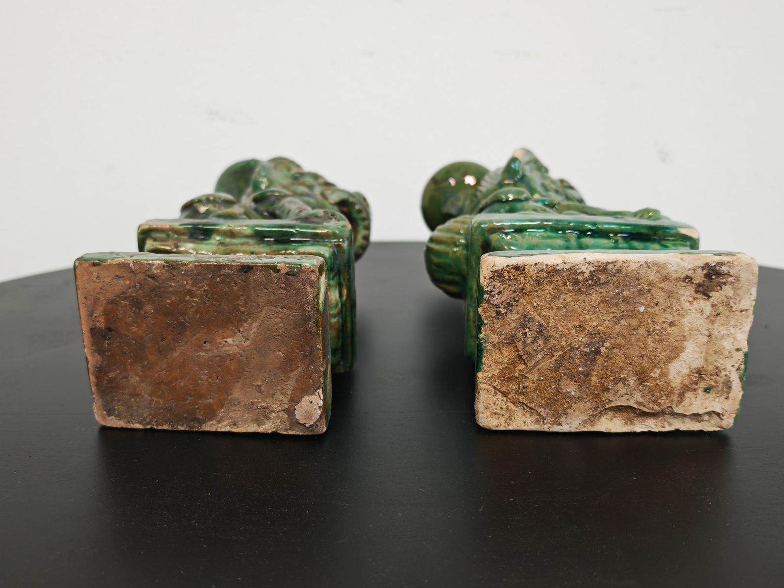 Pair Of Antique Foo Dogs Candle Holders In Ceramic, China 19th Century photo vintage