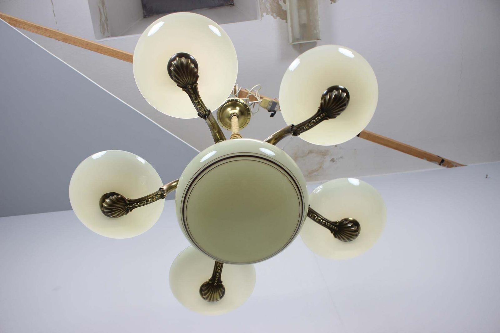 Art Nouveau Brass And Glass Chandelier, 1910s photo furniture
