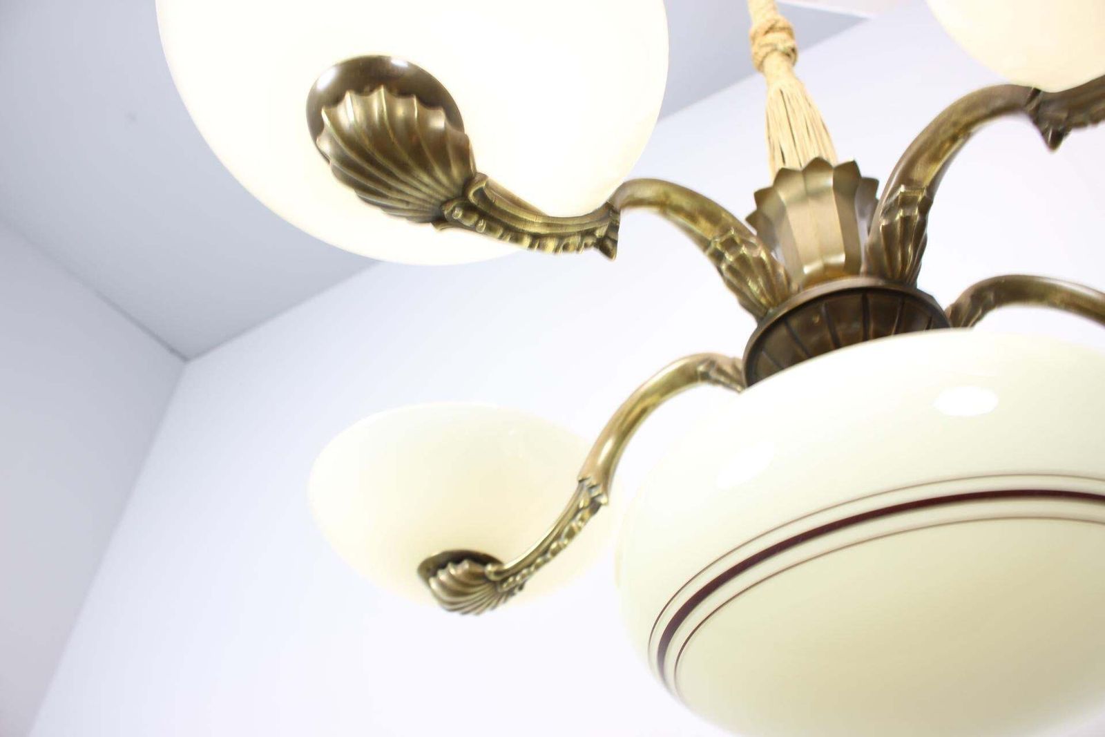 Art Nouveau Brass And Glass Chandelier, 1910s photo vinterior