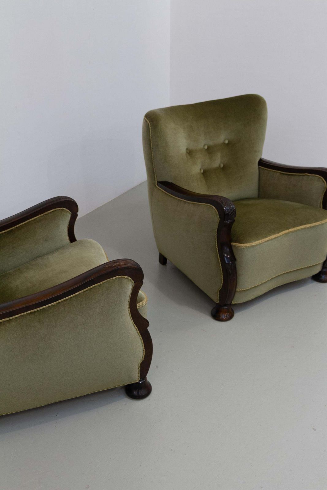 Danish Art Deco Green Velvet Lounge Chairs, 1930s. Set Of 2. photo Furniture
