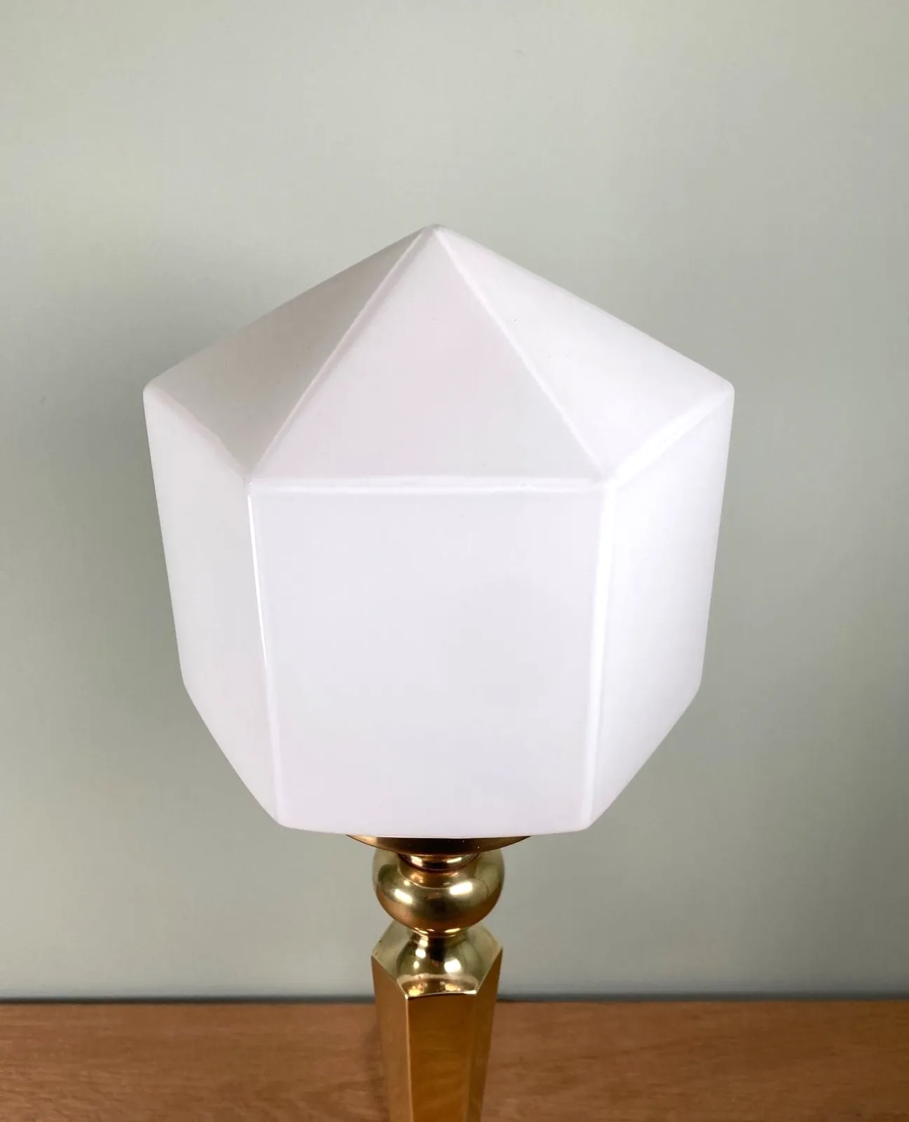 Art Deco Table Lamp Base With Hexagonal Glass Light Shade C1930s Rewired photo vinterior
