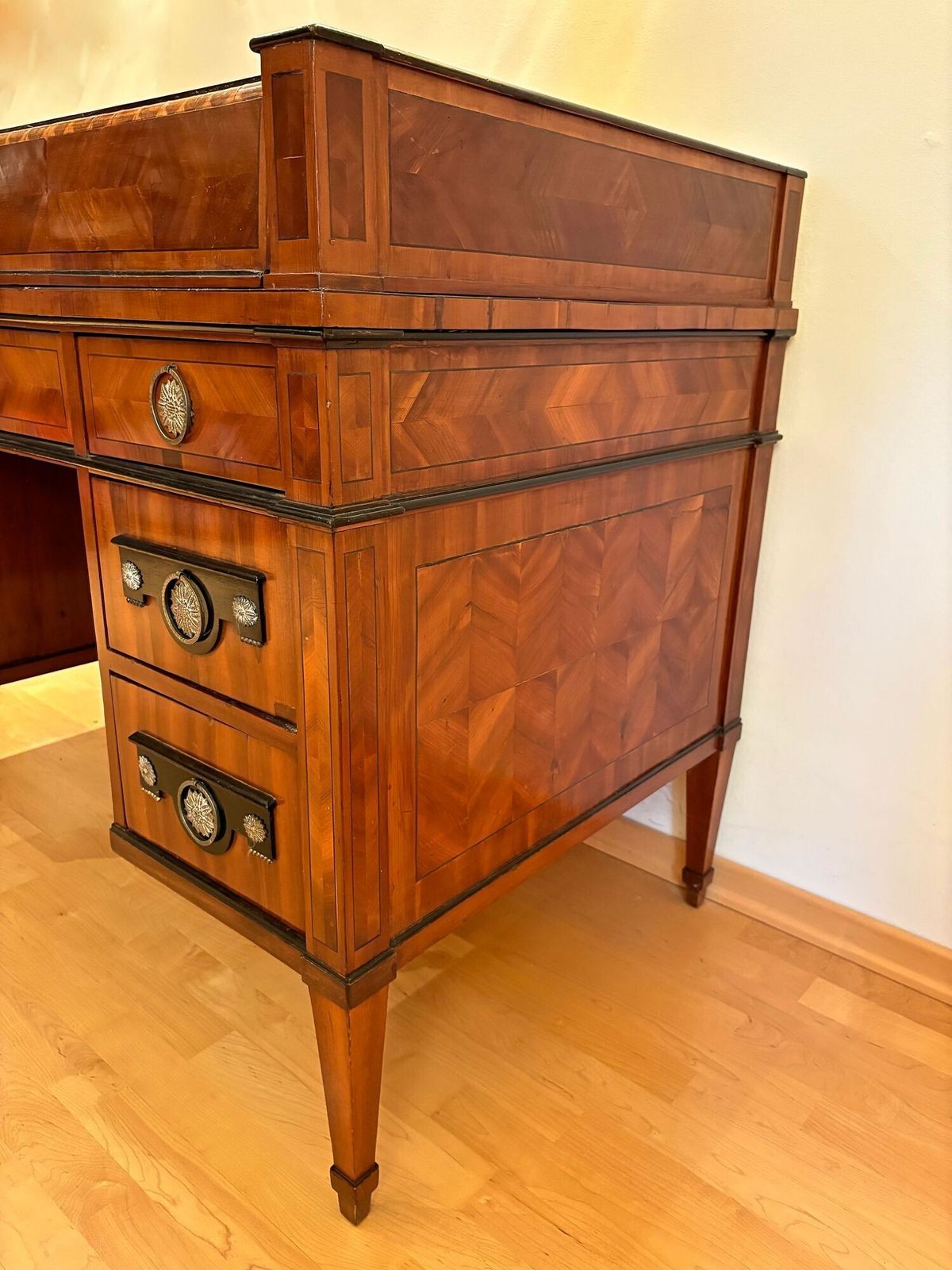 19th Century Empire Writing Desk With Roll Top, Nutwood, Austria Ca. 1800 photo vintage