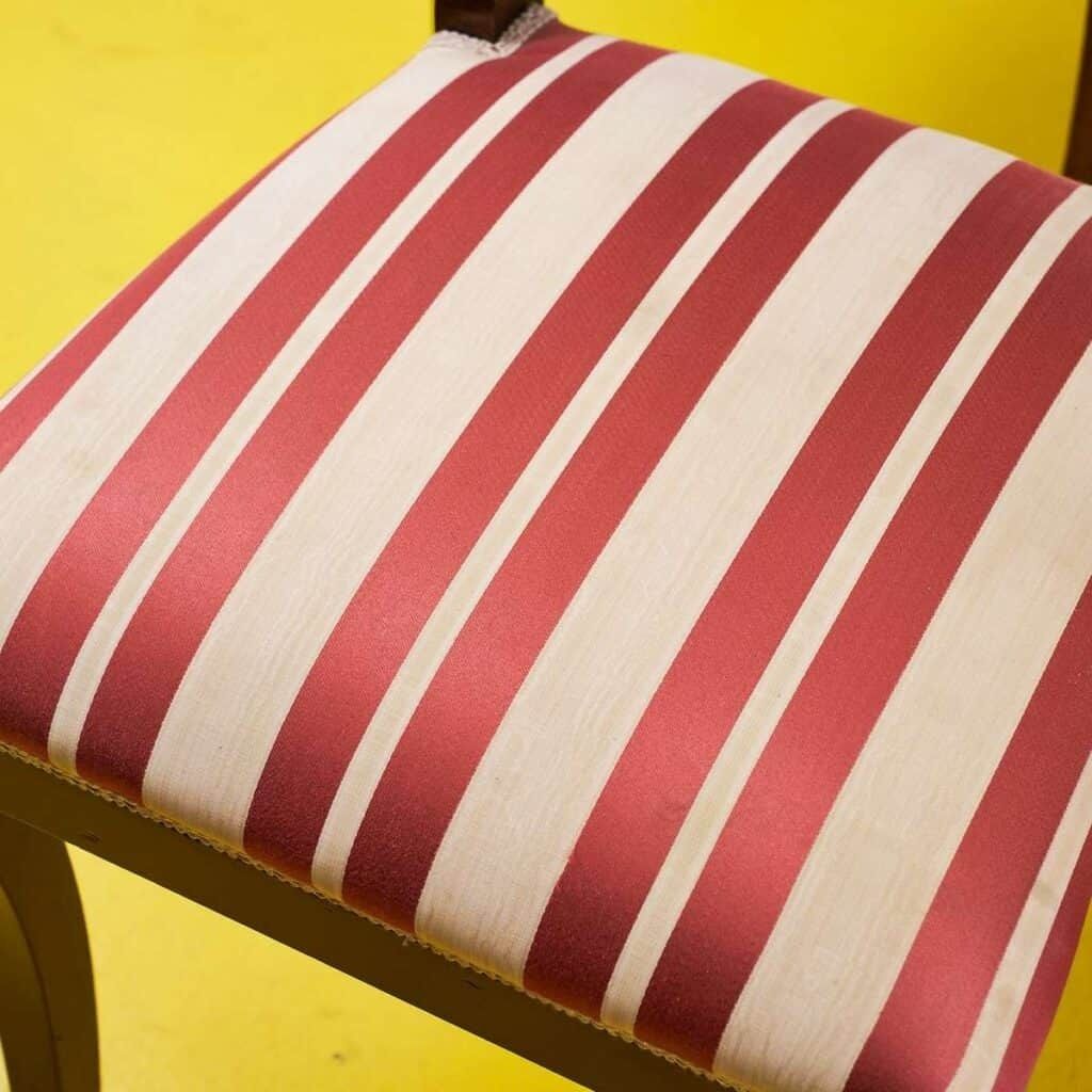 Elegant Wooden Chairs With Striped Pattern From The Early 1900s, 5 Pieces photo for sale
