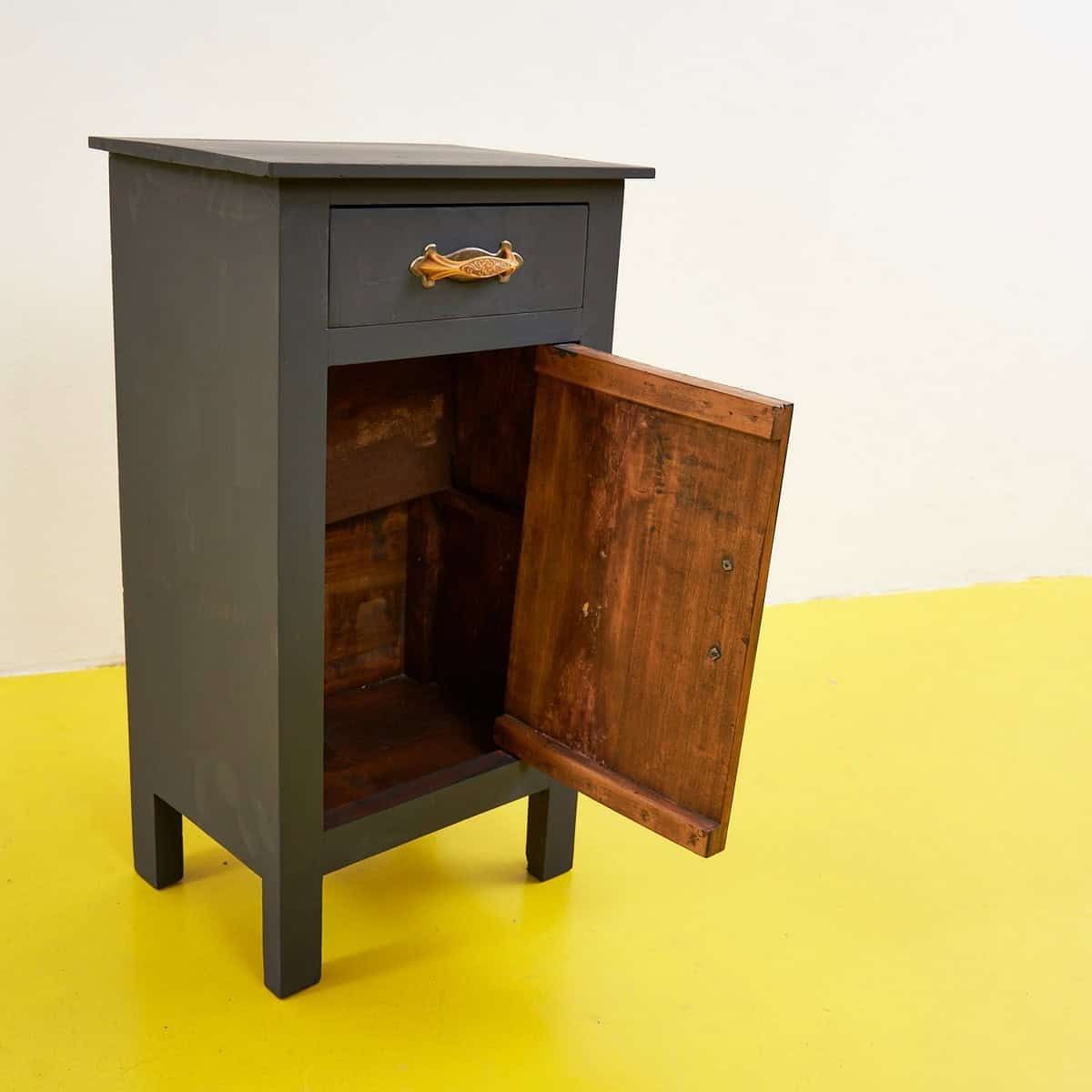 Elegant Black Wooden Bedside Table With Gold Details photo 105.0