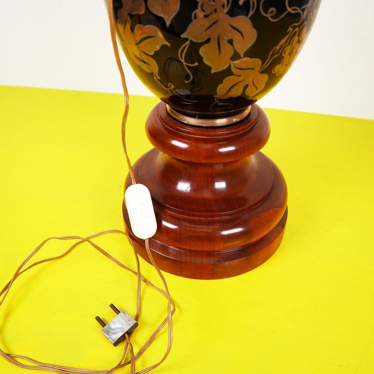 Vintage Glass Table Lamp With Silver Decoration