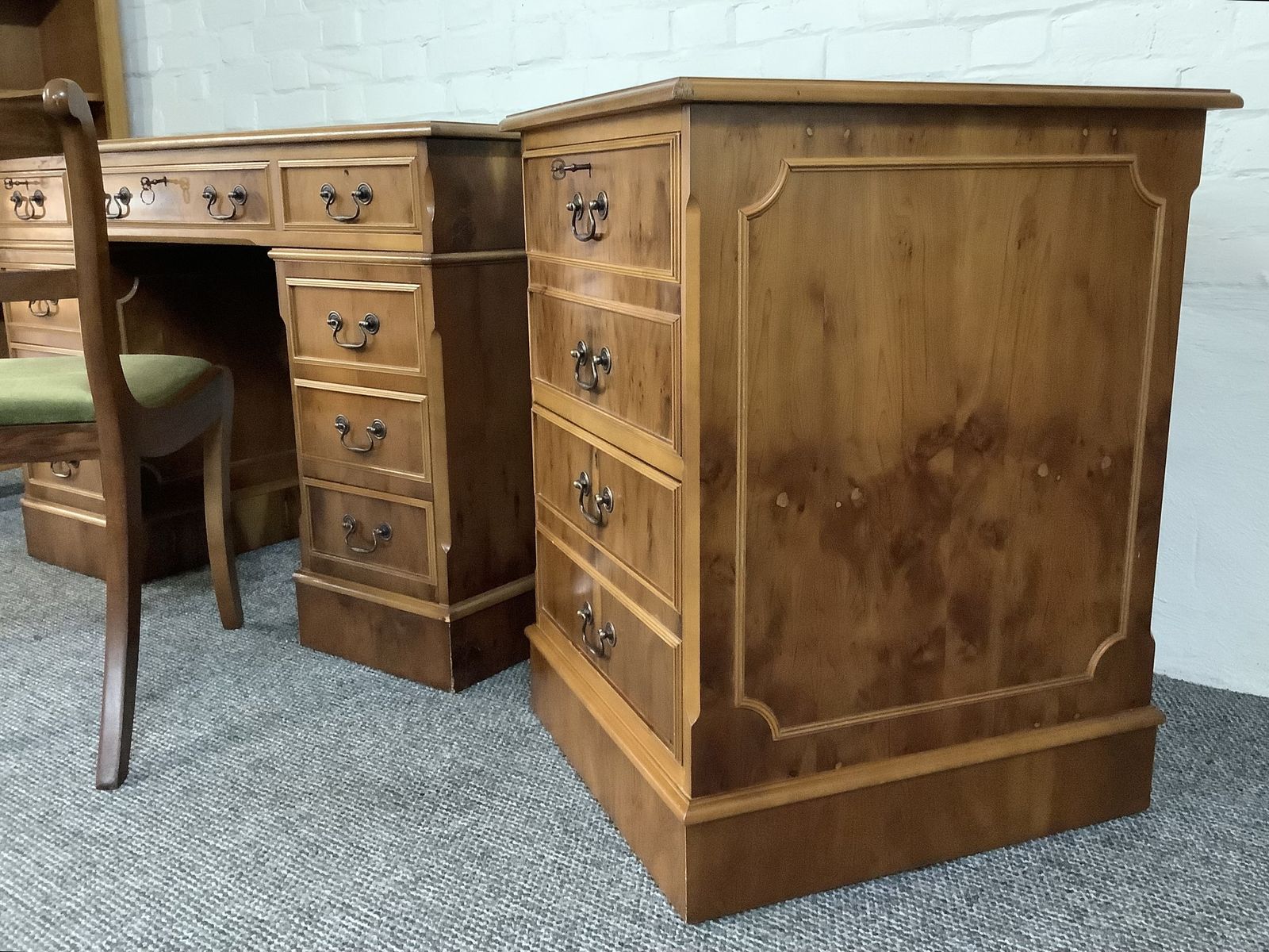 Edwardian Reproduction Desk And Other Matching Office Furniture. photo vinterior