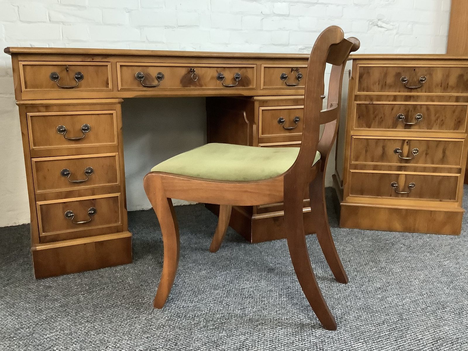 Edwardian Reproduction Desk And Other Matching Office Furniture.