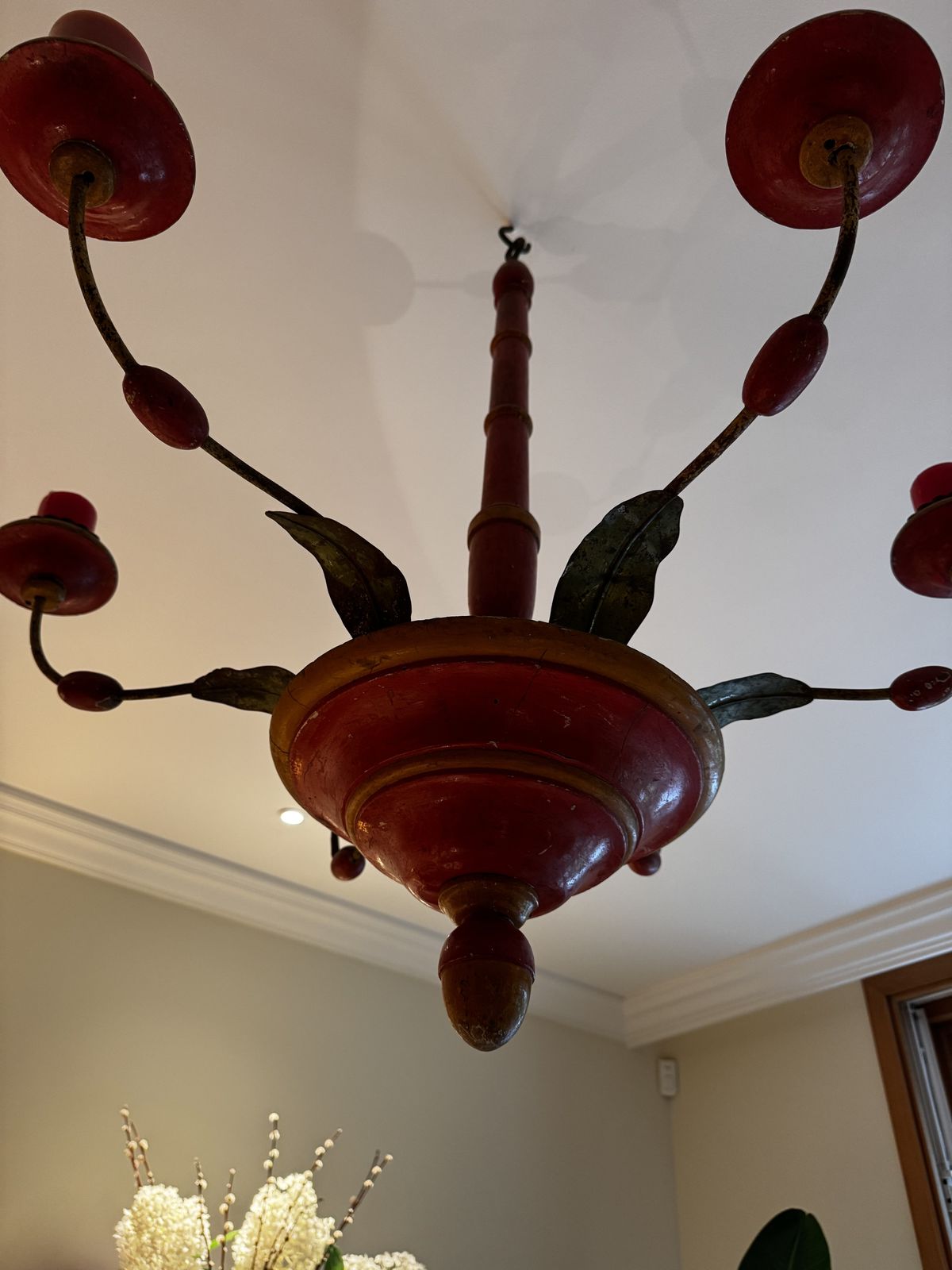 Painted And Gilded Wood Ceiling Candle Chandelier, Florentine Design photo furniture