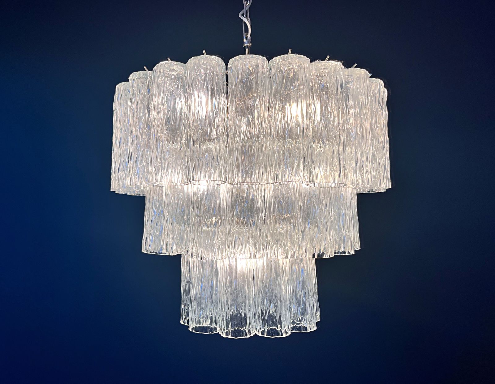 photo furniture Large Three Tier Venini Murano Glass Tube Chandelier