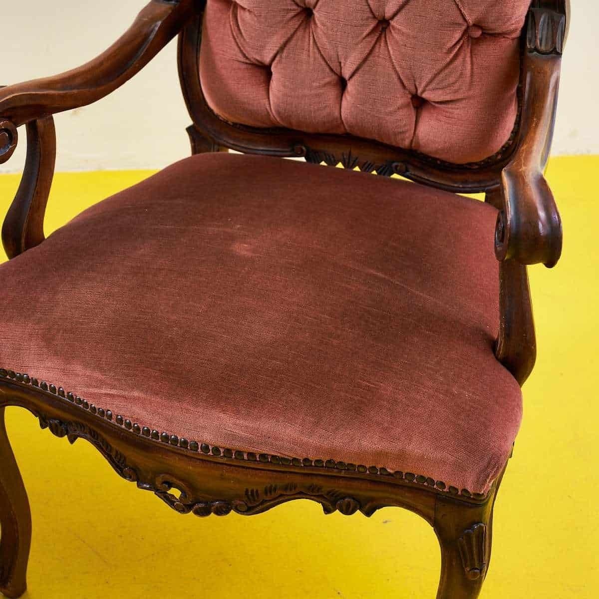 Pair Of Vintage Wooden And Velvet Armchairs photo for sale