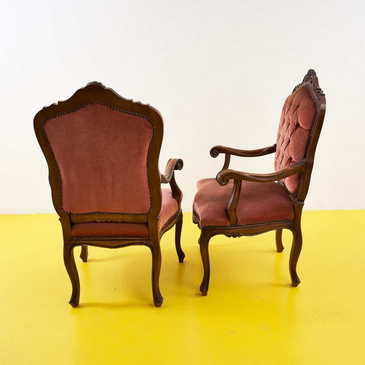 Pair Of Vintage Wooden And Velvet Armchairs photo vinterior
