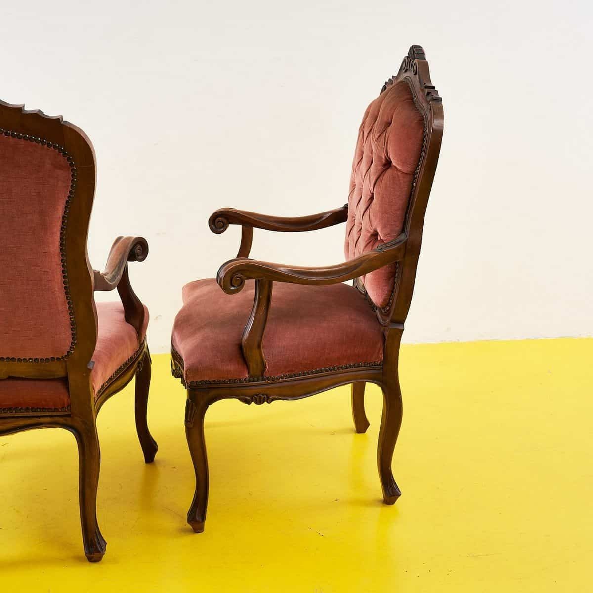 Pair Of Vintage Wooden And Velvet Armchairs photo buy