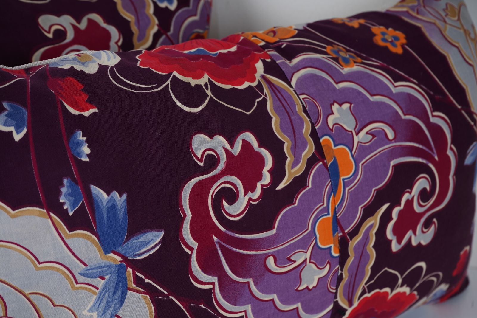 Purple Uzbek Roller Printed Lumbar Pillow Cover, Set Of Two Red Blue Orange Floral Handmade Boho Cushions photo for sale