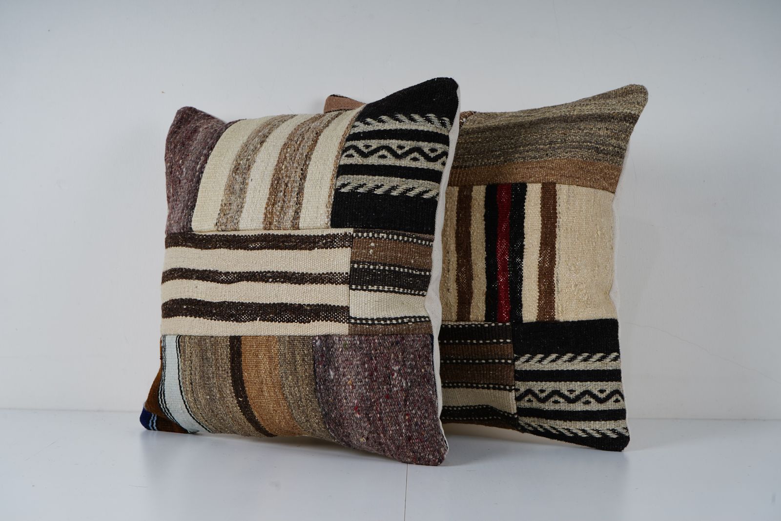 Turkish Handmade Large Patchwork , Set Of Two Flat Weave Kilim Fregment Pillow, Pair Home Decor photo Textiles