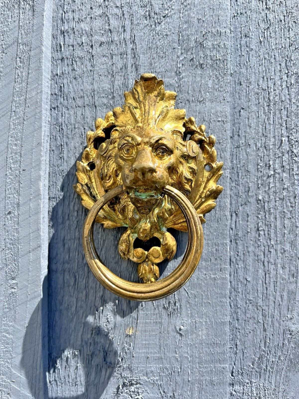 1 Quality French Antique Lions Head Mask Gilt Brass Door Knocker Or Handle Pull photo for sale