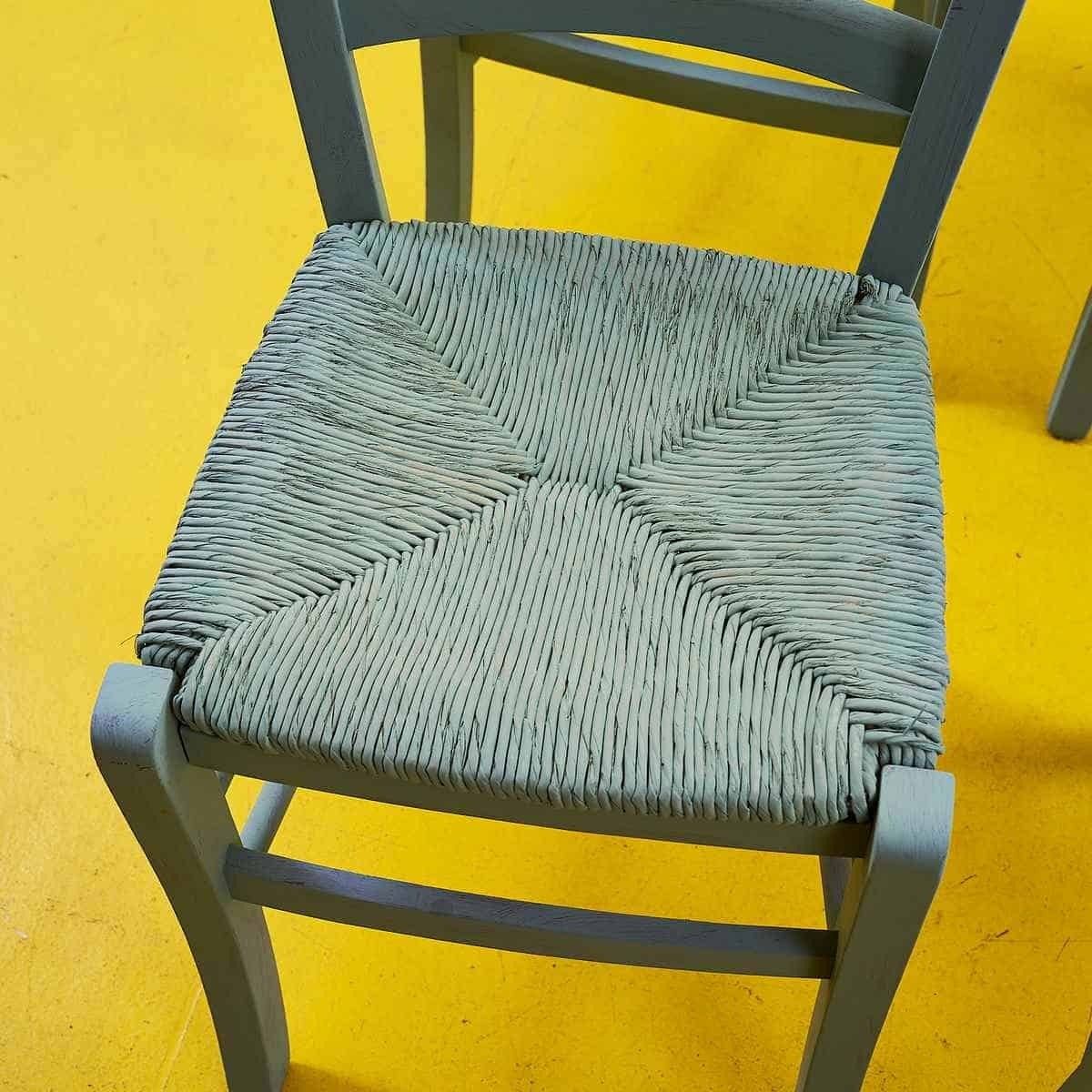 Rustic Wooden Chairs With Straw Seat, Dove Grey, 4 Pieces photo for sale