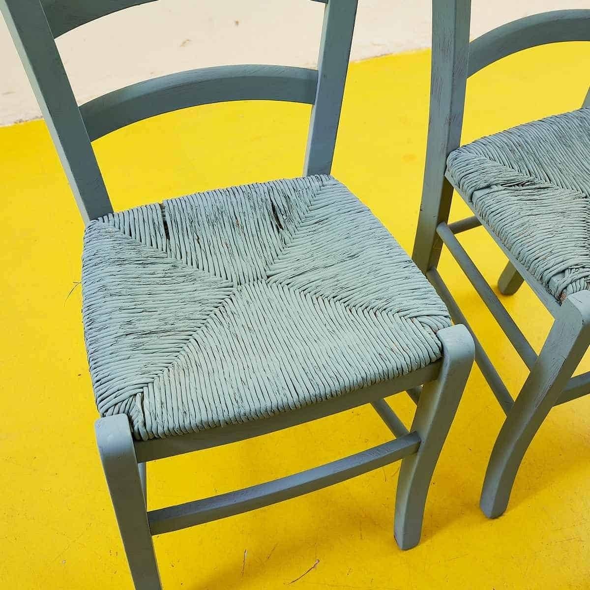 Rustic Wooden Chairs With Straw Seat, Dove Grey, 4 Pieces photo 293.0