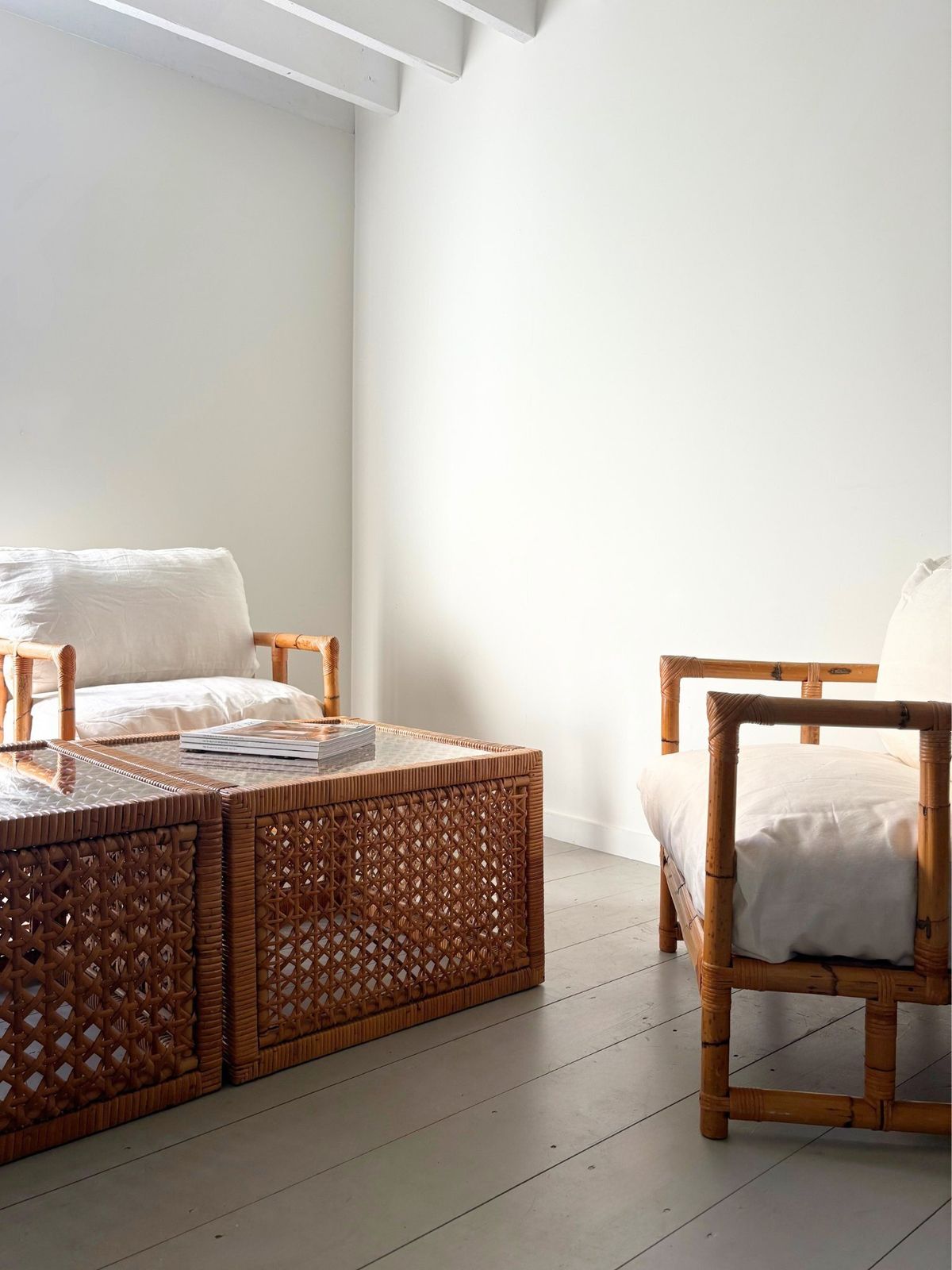 Rattan And Glass Cube Coffee Table Mid Century C.1960 photo for sale