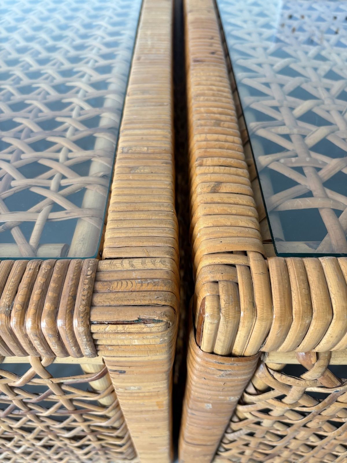 Rattan And Glass Cube Coffee Table Mid Century C.1960 photo Furniture