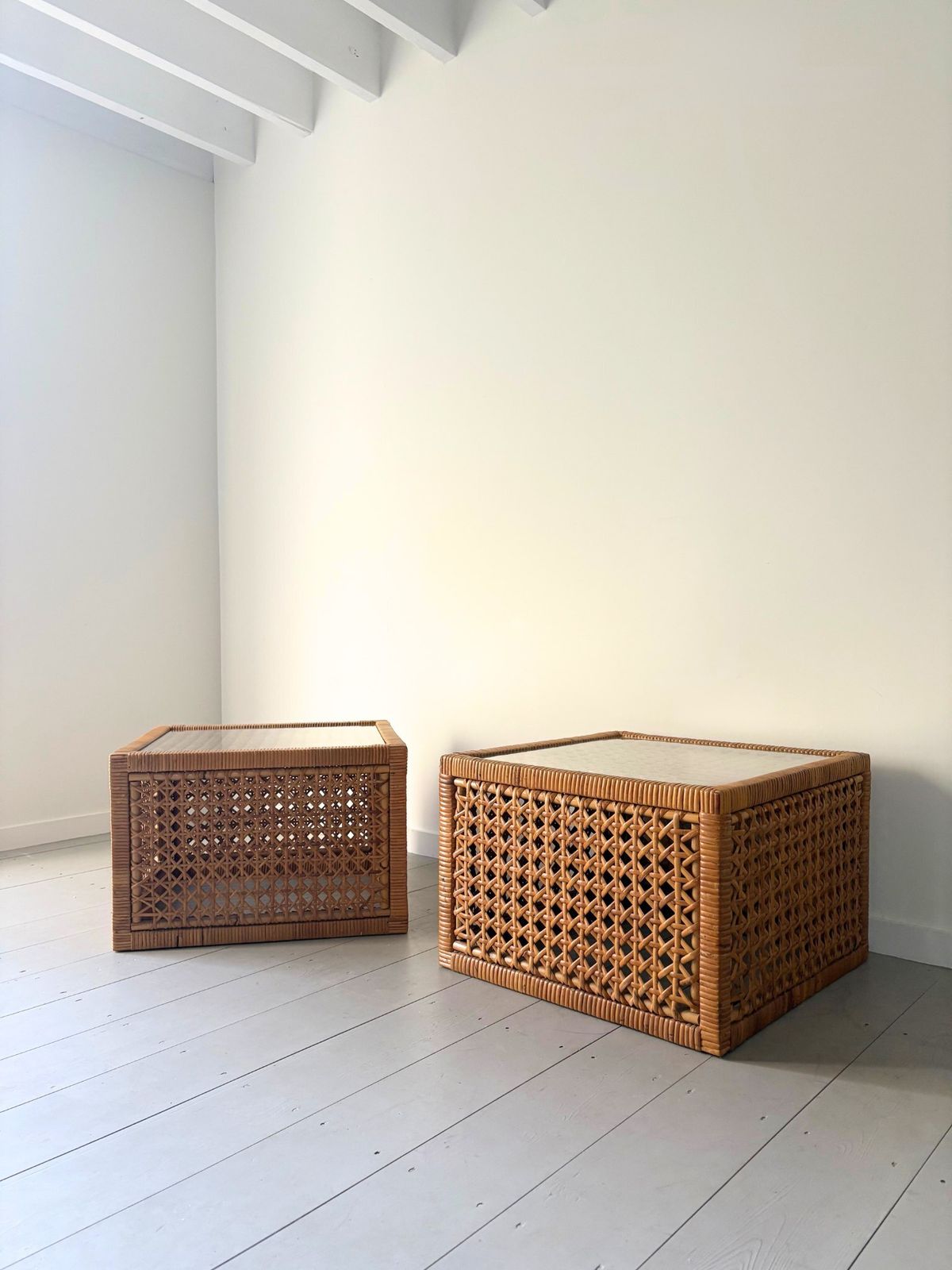 Rattan And Glass Cube Coffee Table Mid Century C.1960 photo 850.0