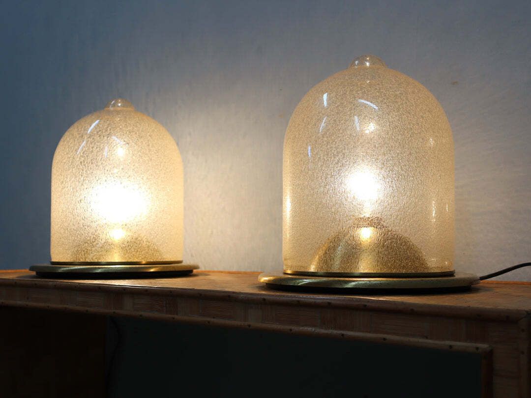 Pair Of La Murrina 1970s Dome Lamps Pulegoso Glass & Gilded Brass photo Lighting