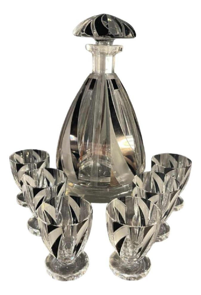 Liqueur Service In Cut Doubled Crystal By Karl Palda, 1930s, Set Of 8
